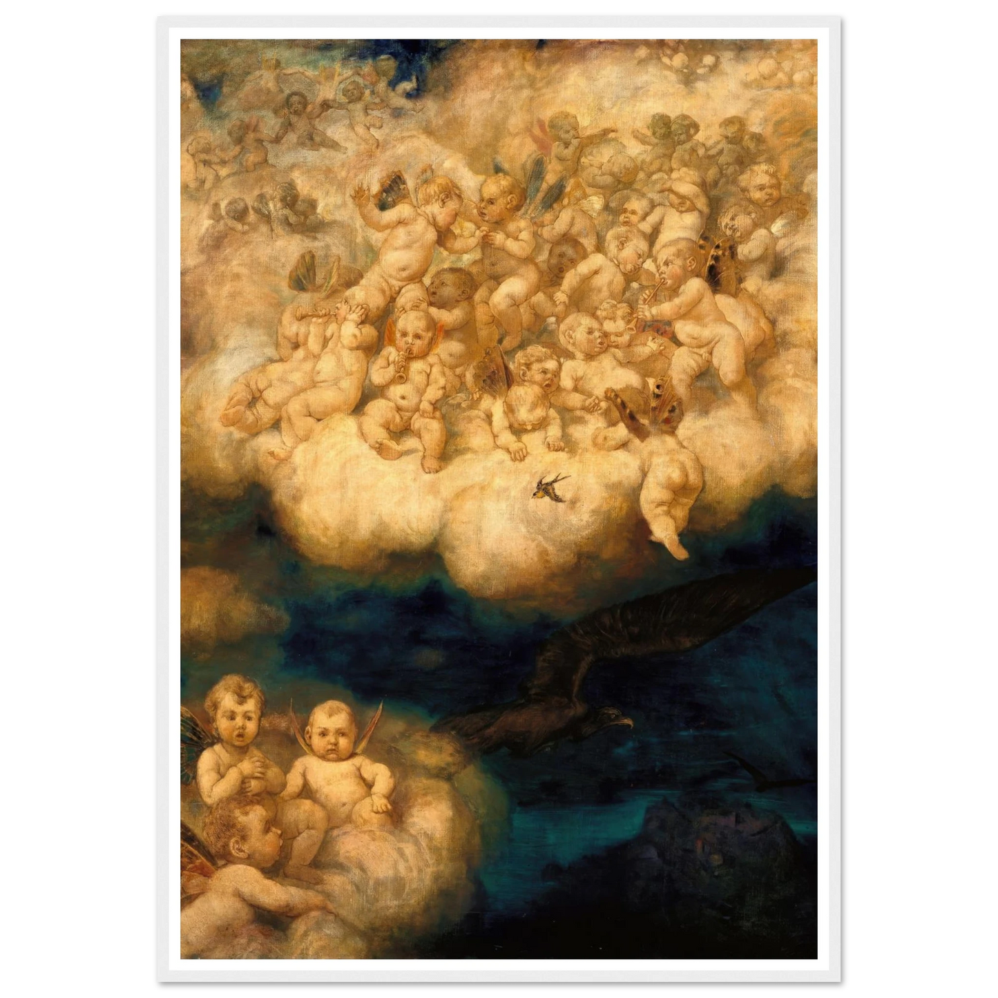 Cloud of Angels (1878) Art Print | Hans Thoma - Framed Poster - 30x40 cm / 12x16″ - Black frame