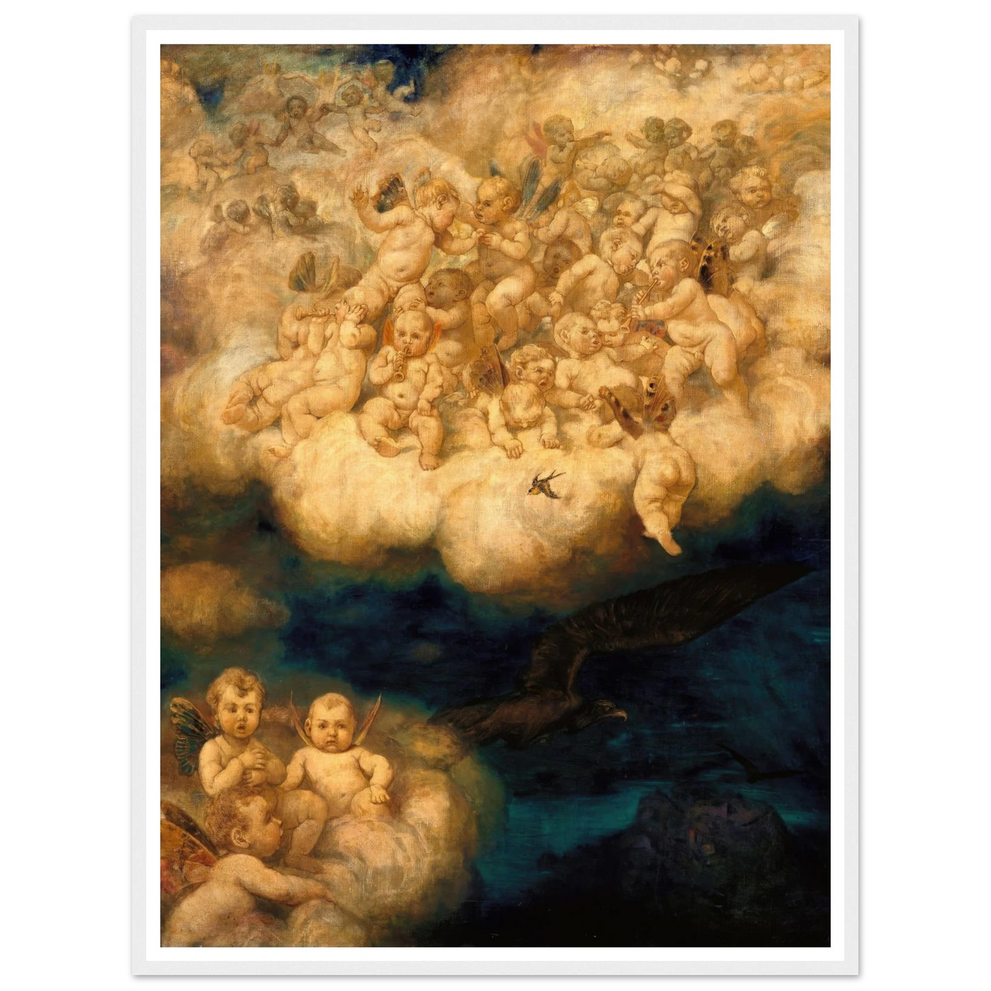 Cloud of Angels (1878) Art Print | Hans Thoma - Framed Poster - 30x40 cm / 12x16″ - Black frame