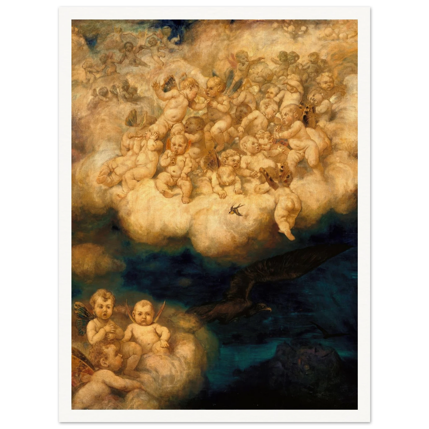Cloud of Angels (1878) Art Print | Hans Thoma - Framed Poster - 30x40 cm / 12x16″ - Black frame