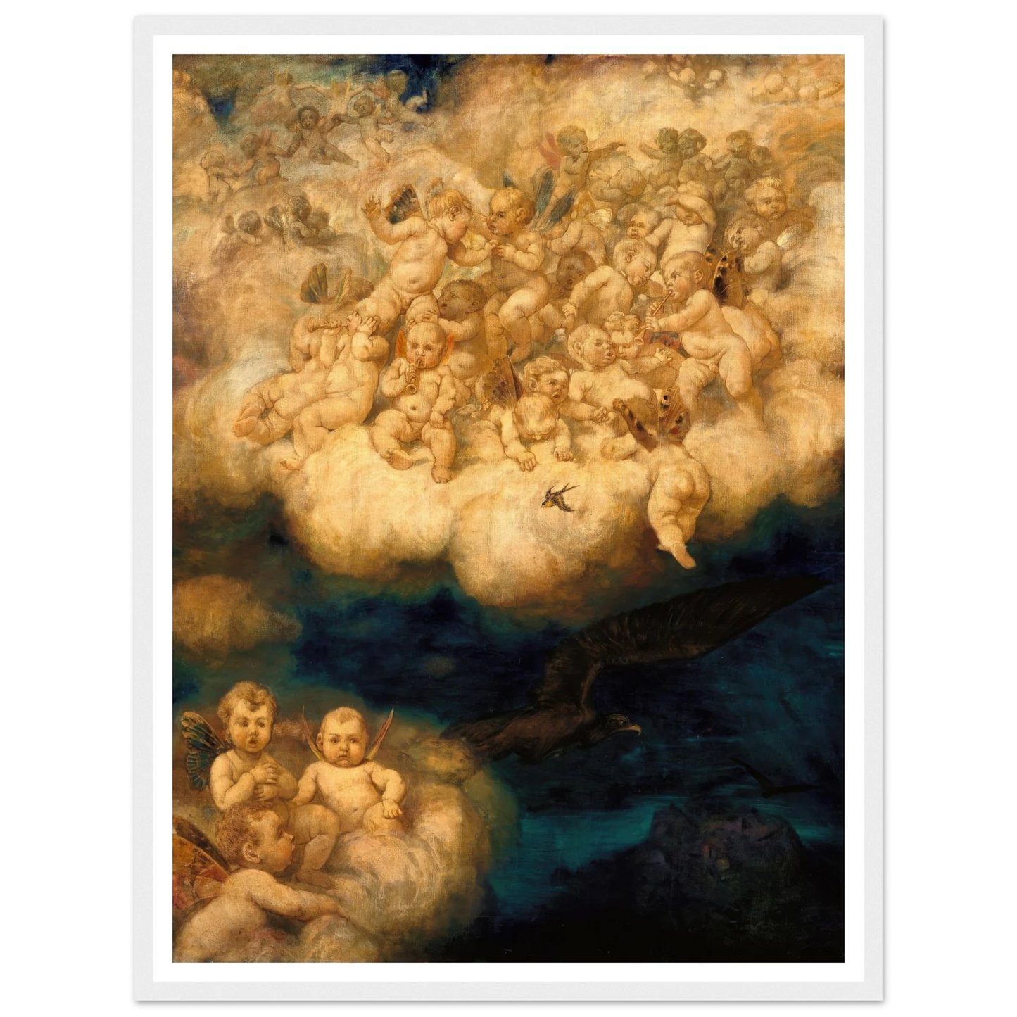 Cloud of Angels (1878) Art Print | Hans Thoma - Framed Poster - 30x40 cm / 12x16″ - Black frame
