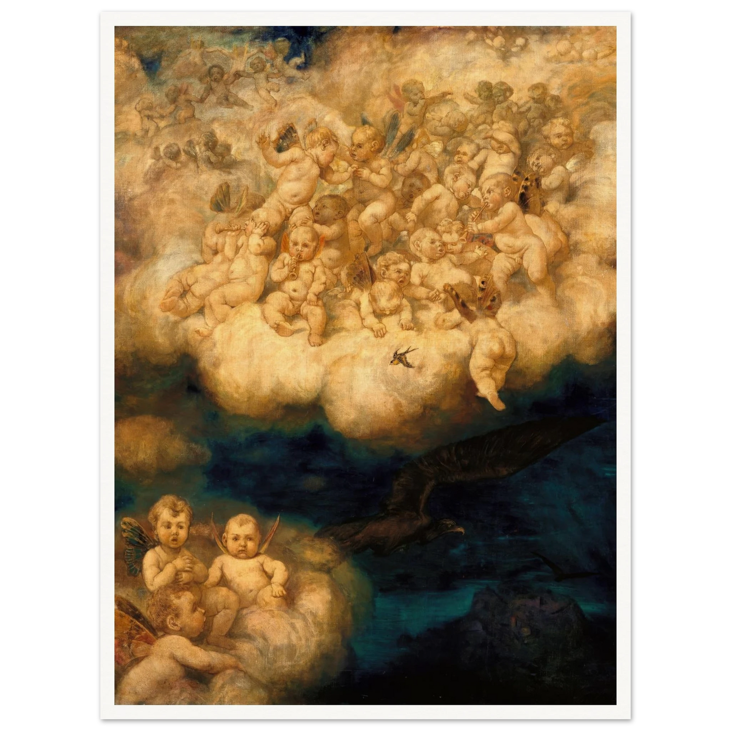 Cloud of Angels (1878) Art Print | Hans Thoma - Framed Poster - 30x40 cm / 12x16″ - Black frame