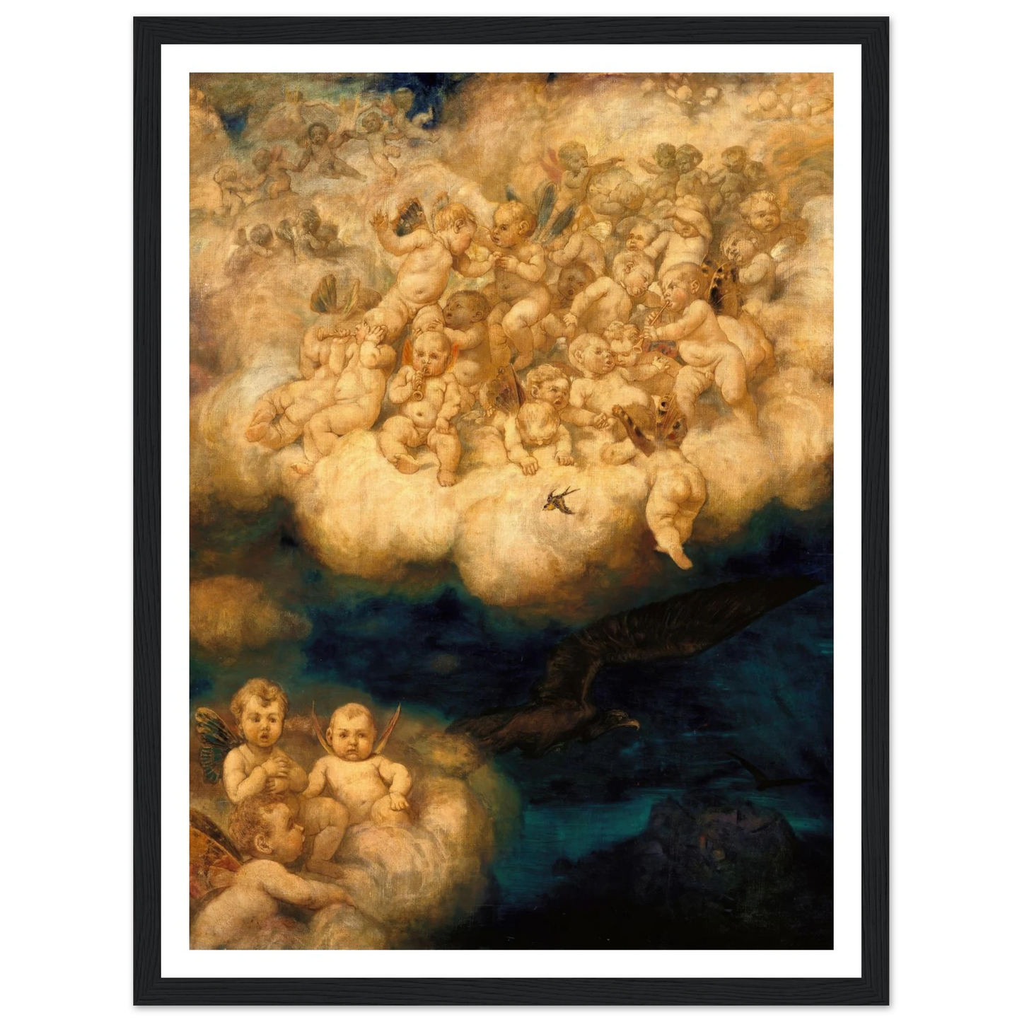 Cloud of Angels (1878) Art Print | Hans Thoma - Framed Poster - 30x40 cm / 12x16″ - Black frame