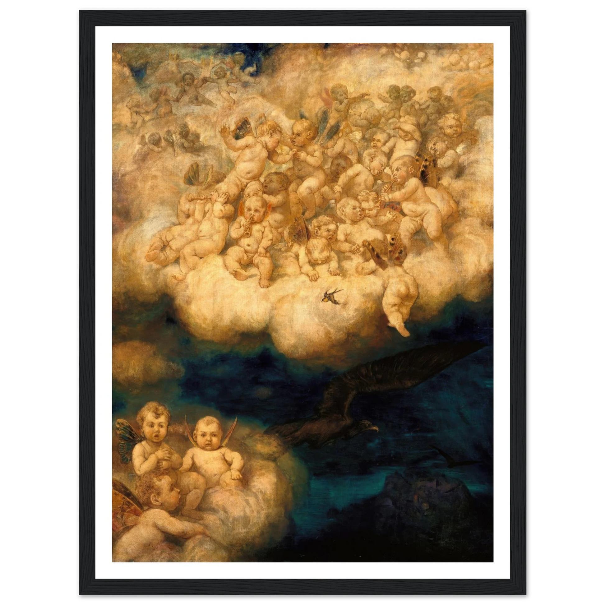 Cloud of Angels (1878) Art Print | Hans Thoma - Framed Poster - 30x40 cm / 12x16″ - Black frame