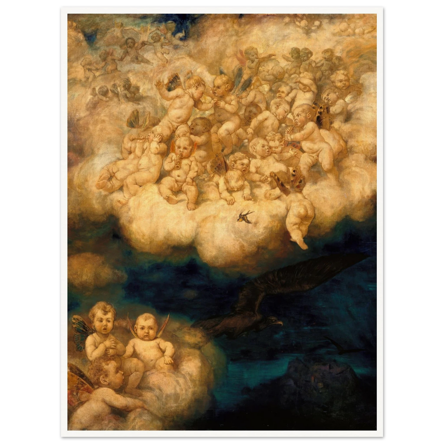 Cloud of Angels (1878) Art Print | Hans Thoma - Framed Poster - 30x40 cm / 12x16″ - Black frame