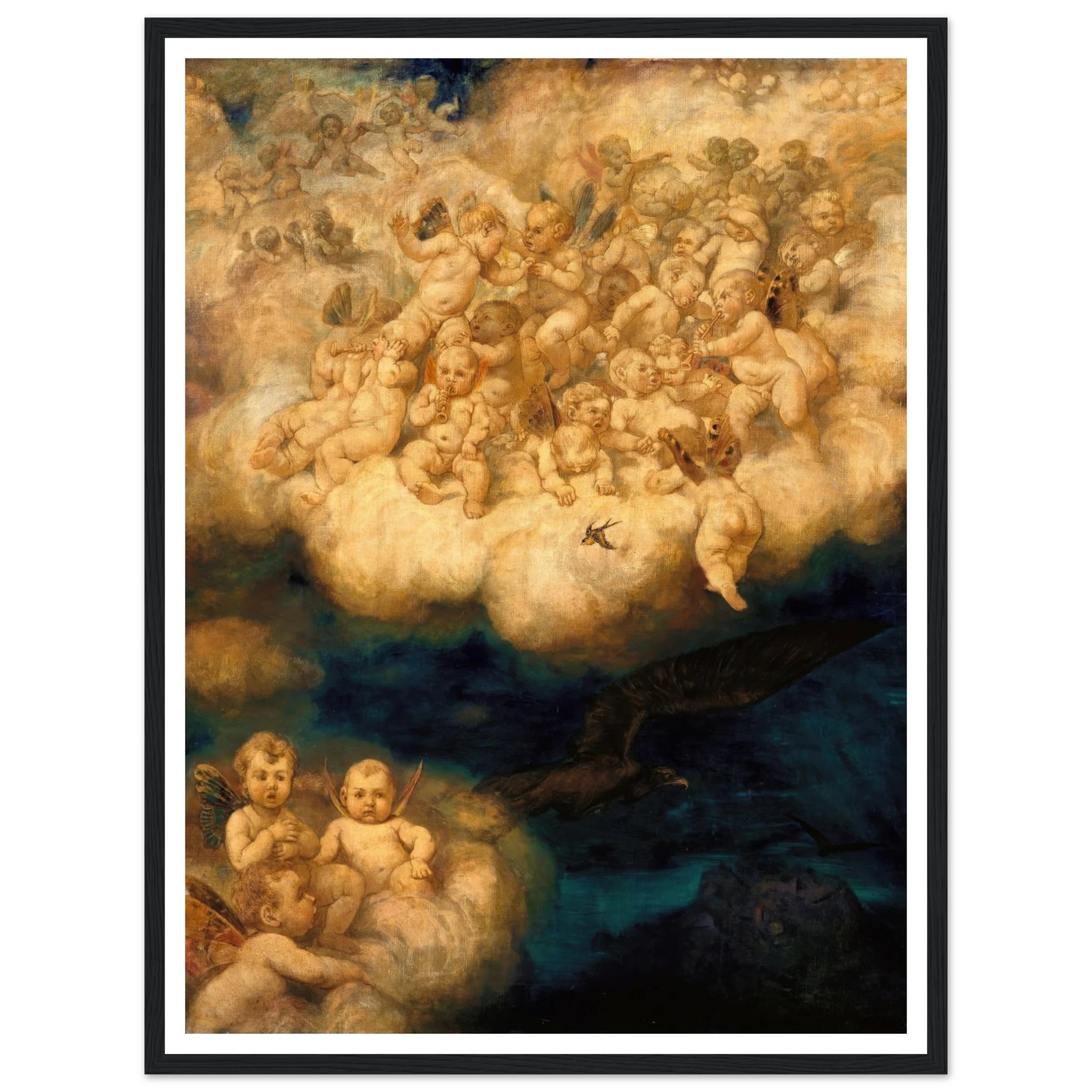 Cloud of Angels (1878) Art Print | Hans Thoma - Framed Poster - 30x40 cm / 12x16″ - Black frame
