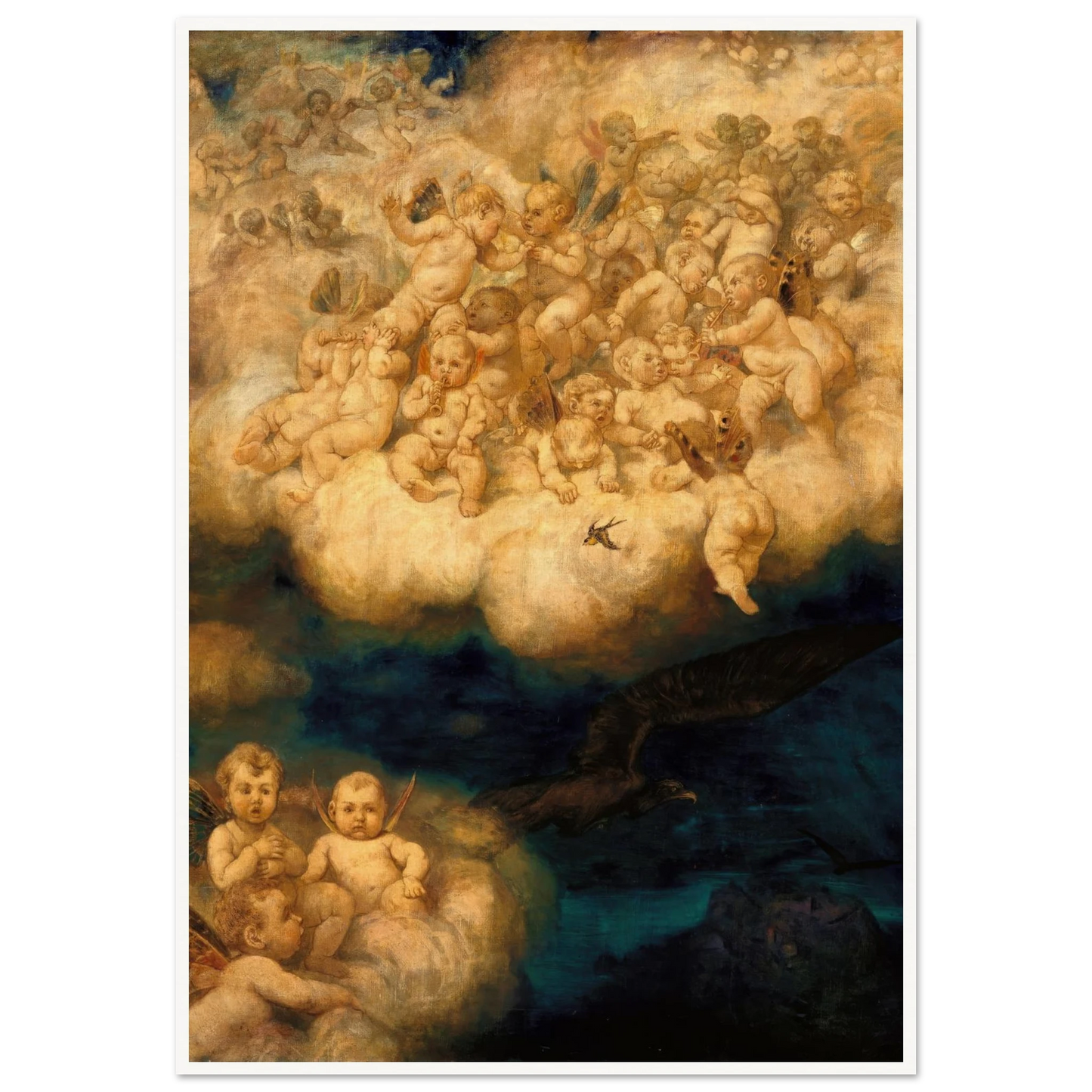 Cloud of Angels (1878) Art Print | Hans Thoma - Framed Poster - 30x40 cm / 12x16″ - Black frame