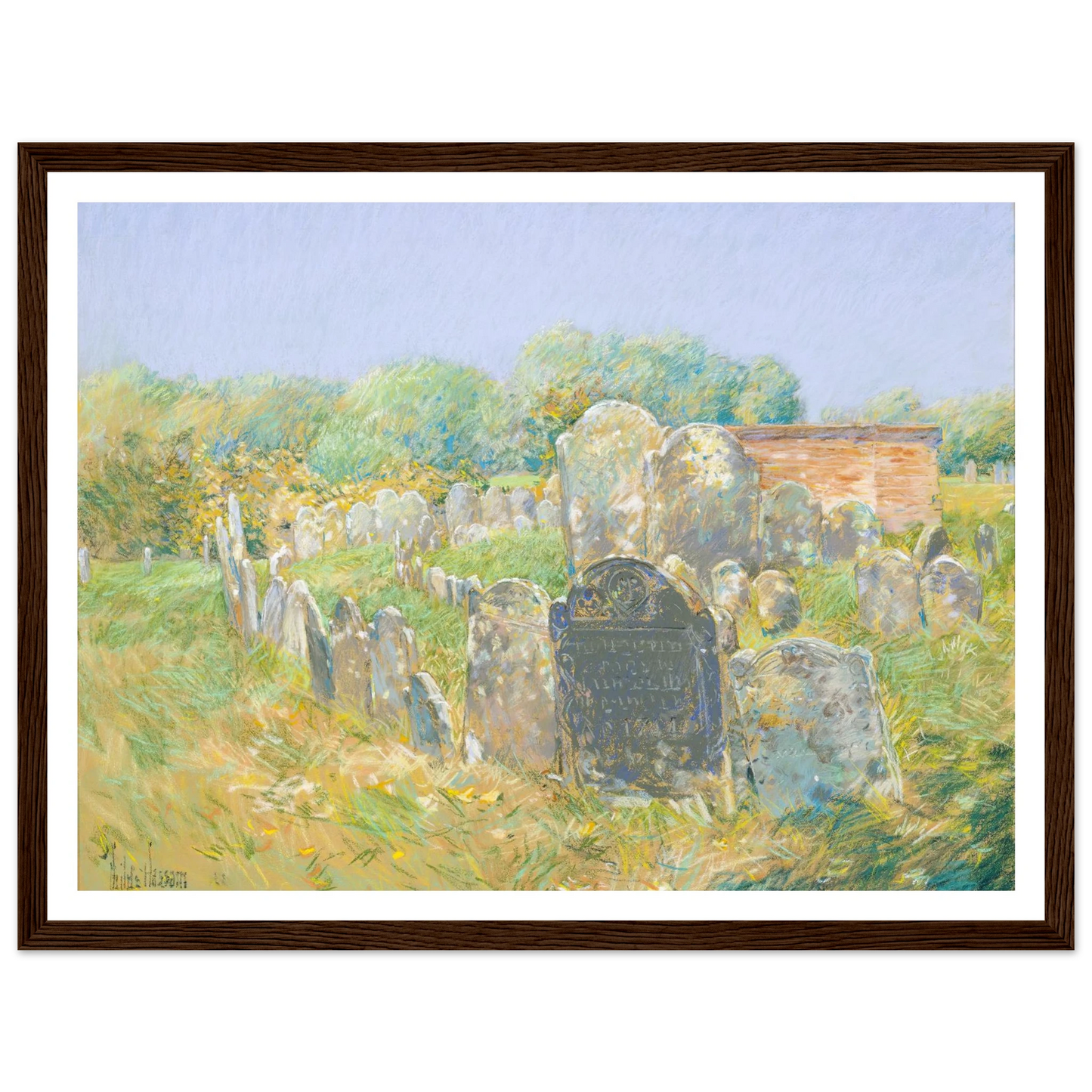 Colonial Graveyard at Lexington (ca. 1891) Art Print | Childe Hassam - Framed Poster - 30x40 cm / 12x16″ - Black frame