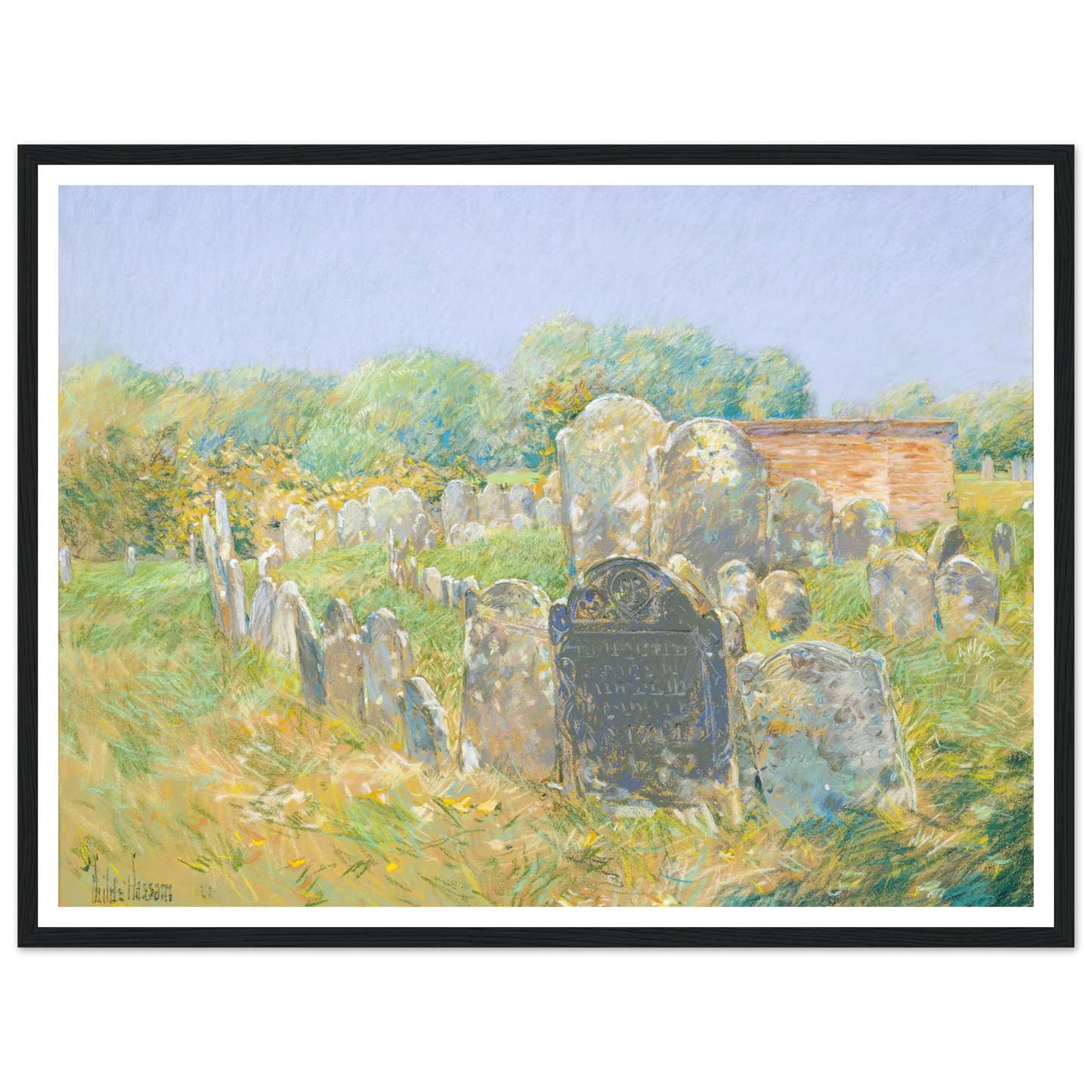 Colonial Graveyard at Lexington (ca. 1891) Art Print | Childe Hassam - Framed Poster - 30x40 cm / 12x16″ - Black frame