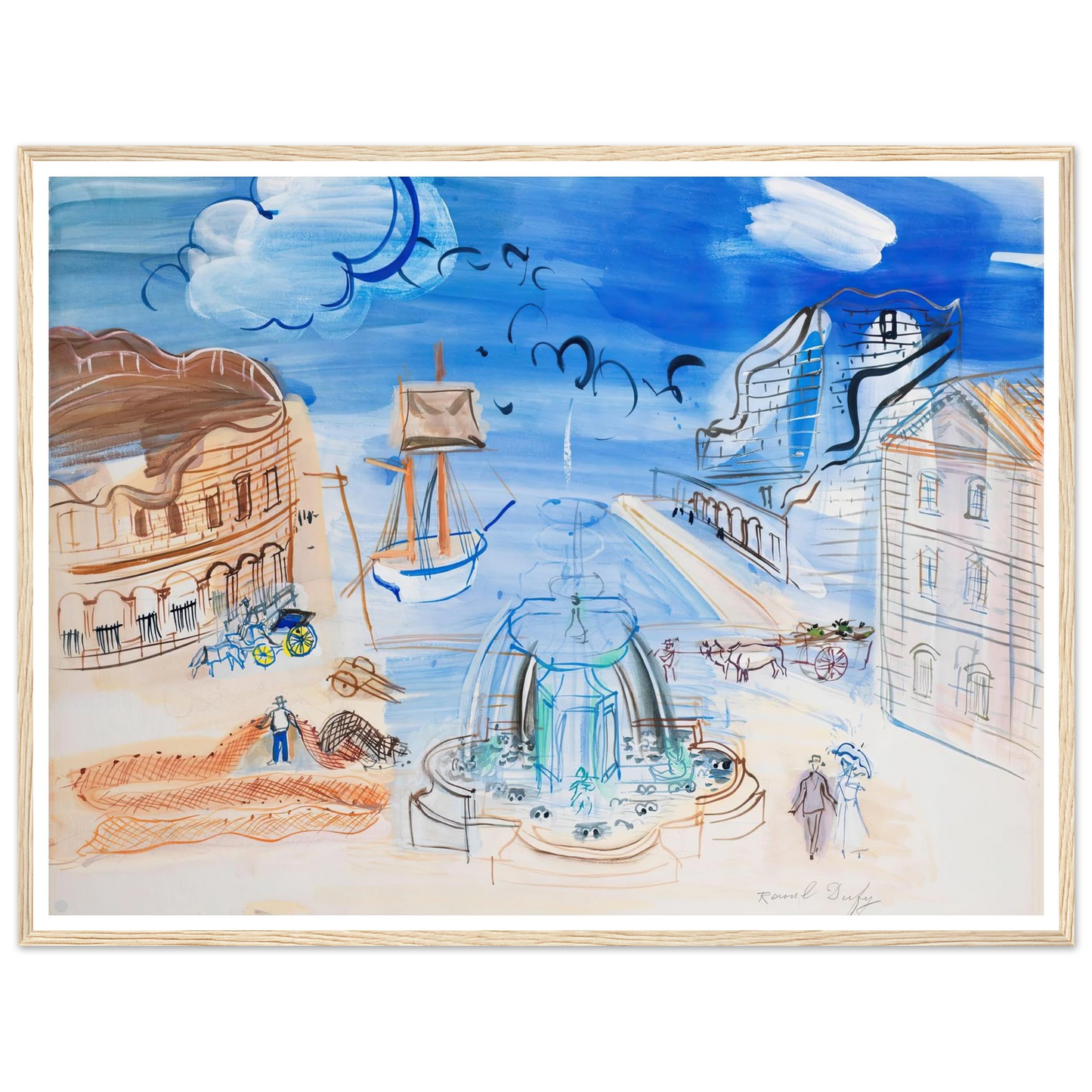 Composition au port et à la fontaine (circa 1950) Art Print | Raoul Dufy - Framed Poster - 30x40 cm / 12x16″ - Black frame