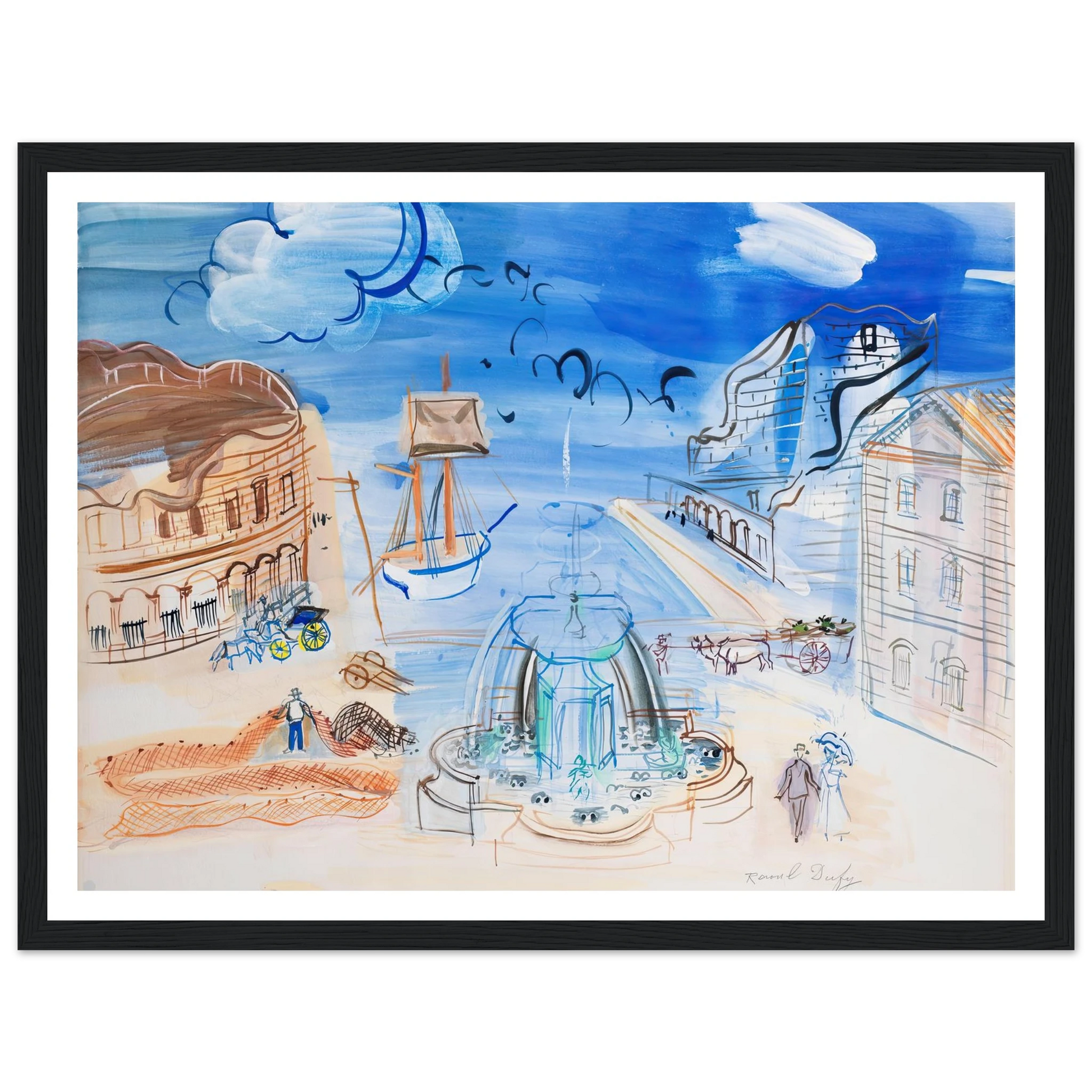 Composition au port et à la fontaine (circa 1950) Art Print | Raoul Dufy - Framed Poster - 30x40 cm / 12x16″ - Black frame
