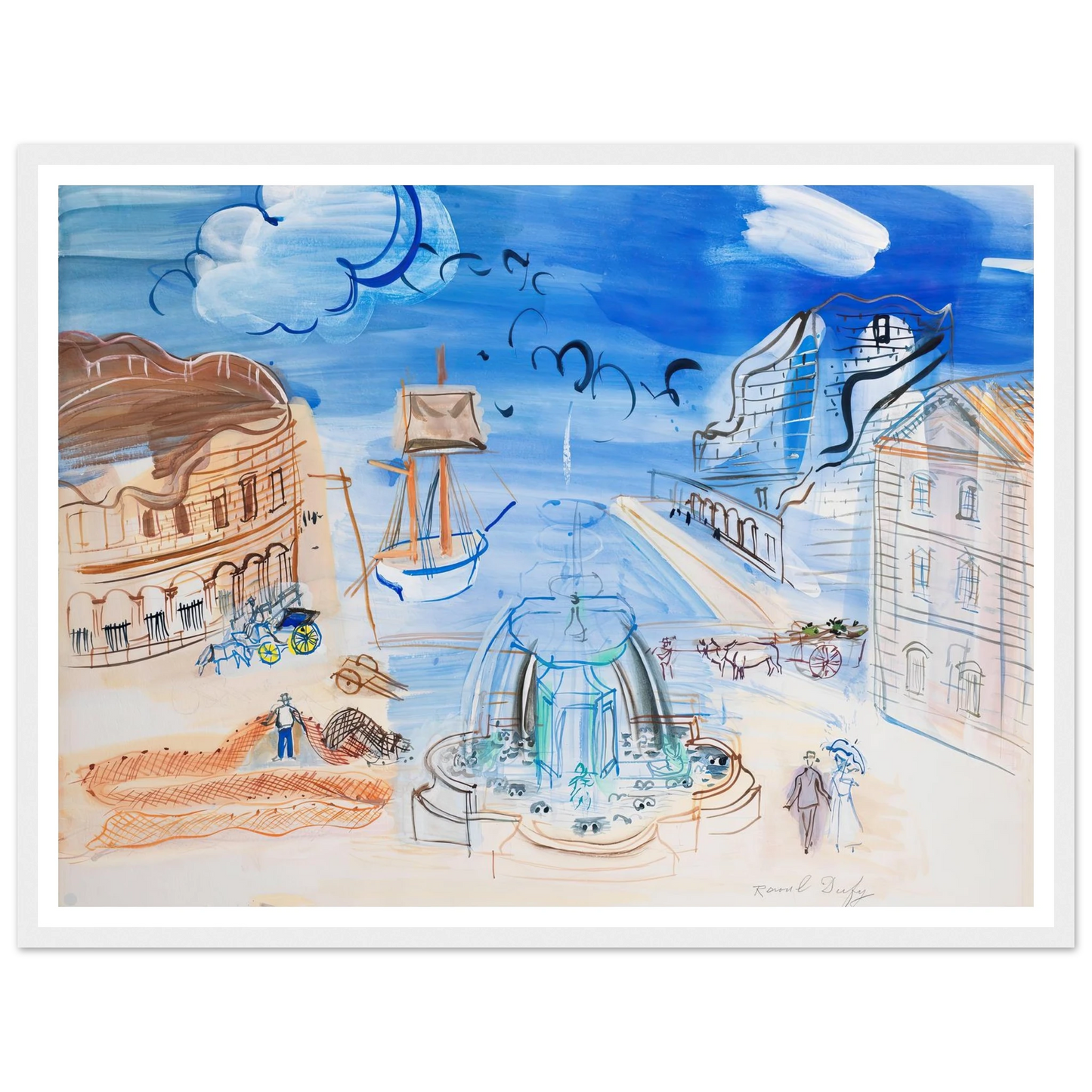 Composition au port et à la fontaine (circa 1950) Art Print | Raoul Dufy - Framed Poster - 30x40 cm / 12x16″ - Black frame