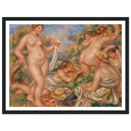 Composition, Five Bathers (Composition, cinq baigneuses) (c. 1917-1918) Art Print | Pierre Auguste Renoir - Framed Poster - 30x40 cm / 12x16″ - Black frame