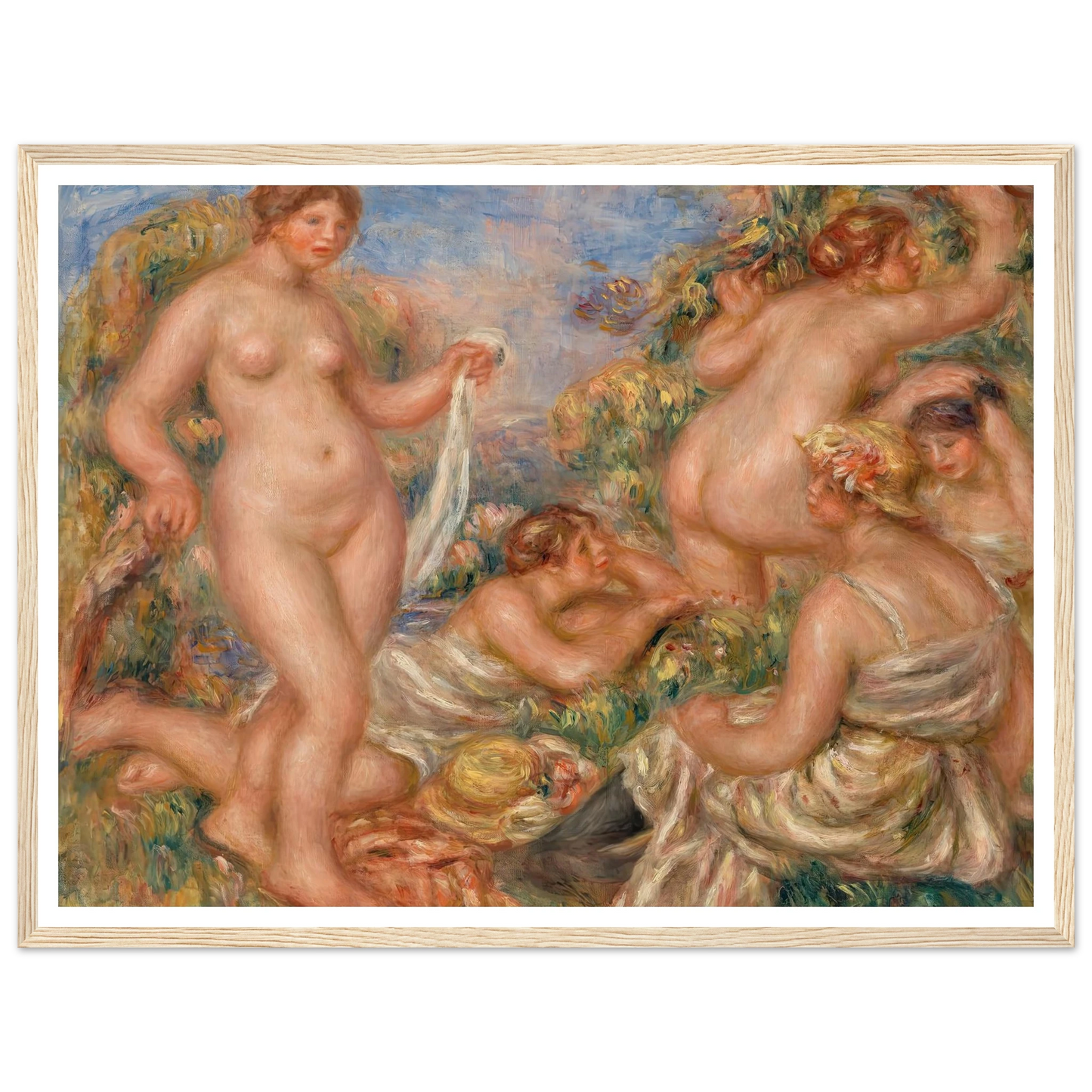 Composition, Five Bathers (Composition, cinq baigneuses) (c. 1917-1918) Art Print | Pierre Auguste Renoir - Framed Poster - 30x40 cm / 12x16″ - Black frame