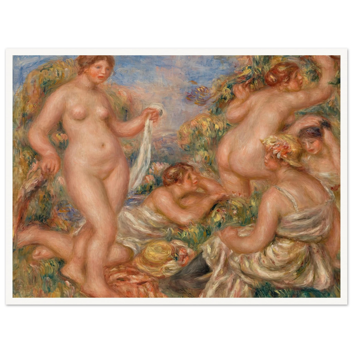 Composition, Five Bathers (Composition, cinq baigneuses) (c. 1917-1918) Art Print | Pierre Auguste Renoir - Framed Poster - 30x40 cm / 12x16″ - Black frame