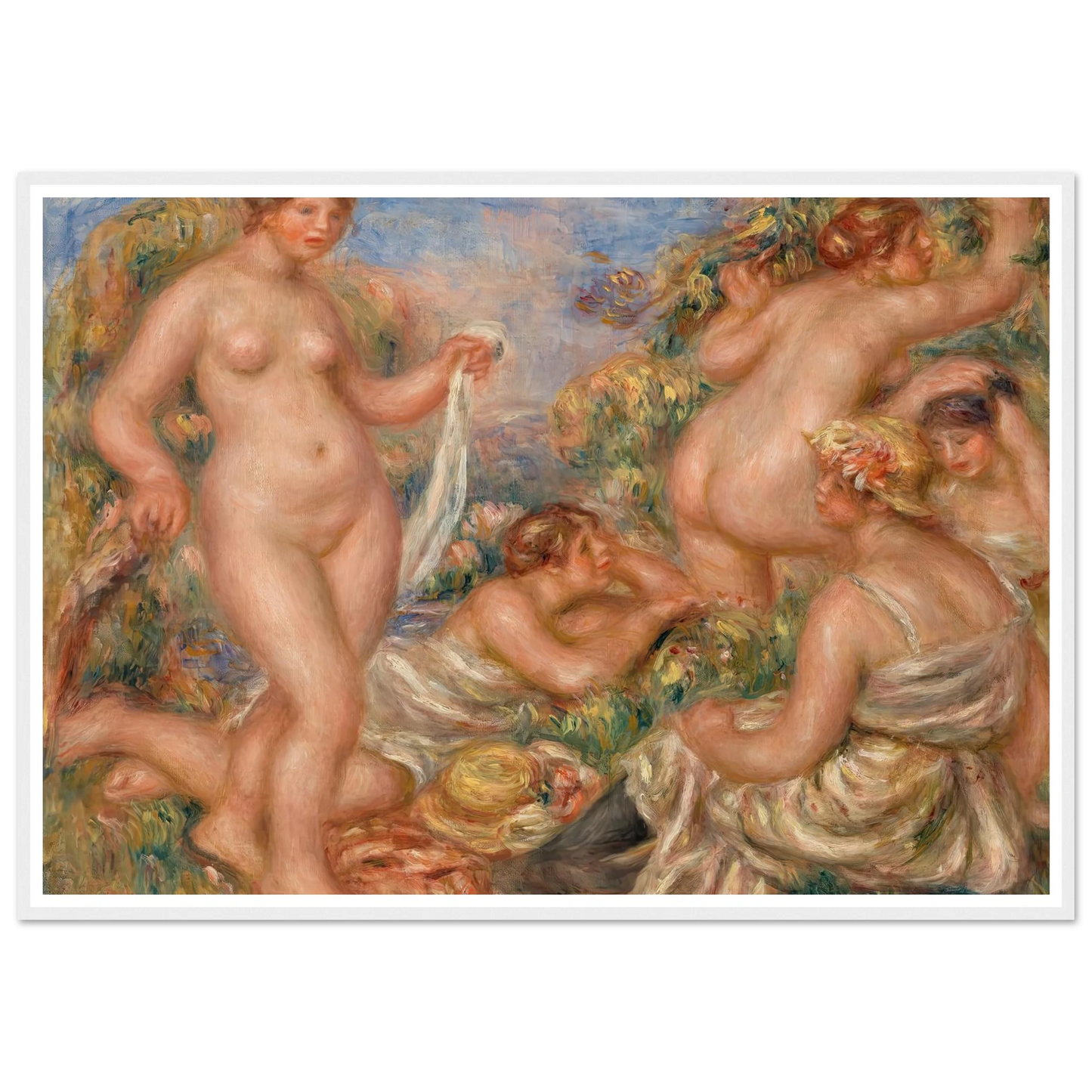 Composition, Five Bathers (Composition, cinq baigneuses) (c. 1917-1918) Art Print | Pierre Auguste Renoir - Framed Poster - 30x40 cm / 12x16″ - Black frame
