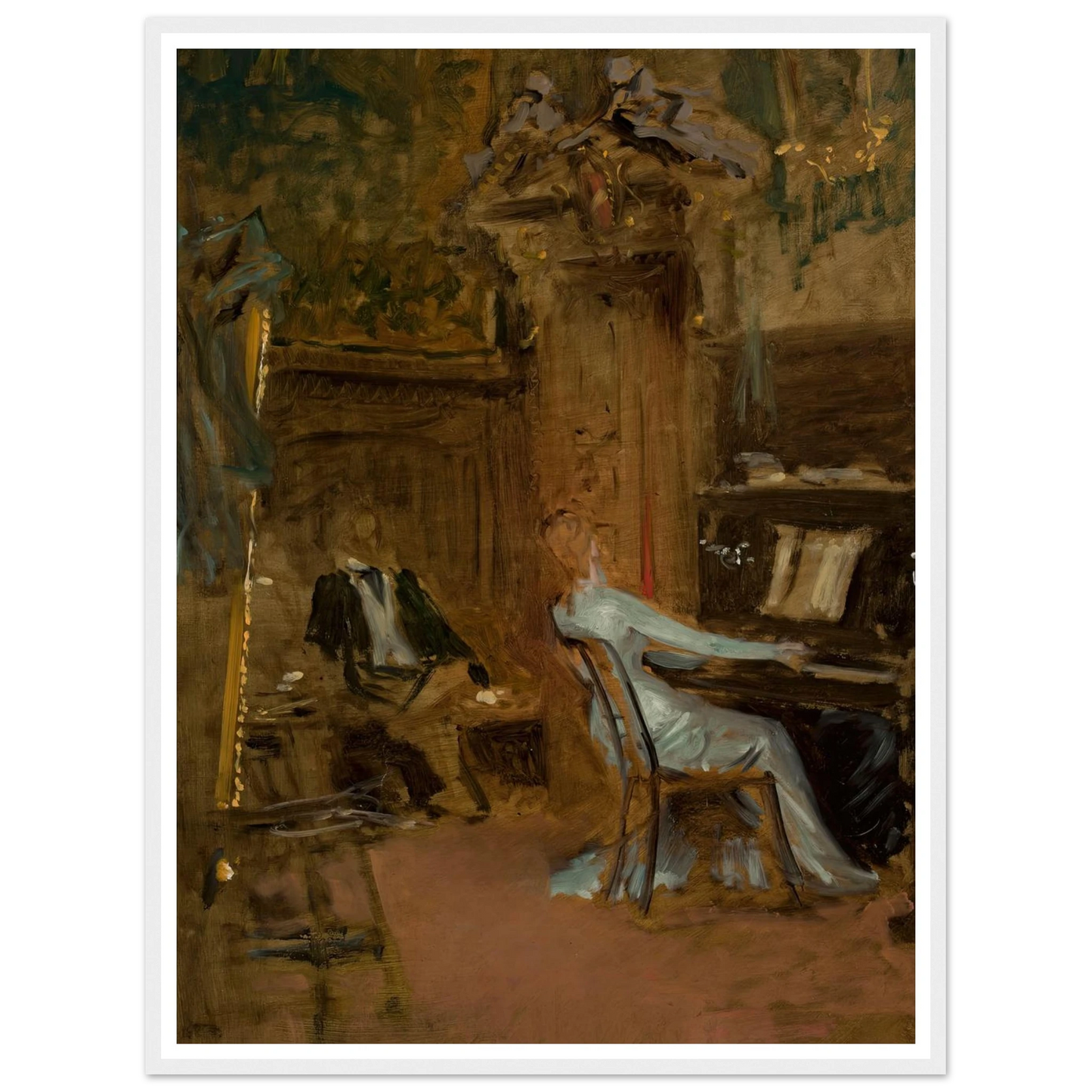 Concert in the living-room, sketch Art Print | Wladyslaw Czachorski - Framed Poster - 30x40 cm / 12x16″ - Black frame