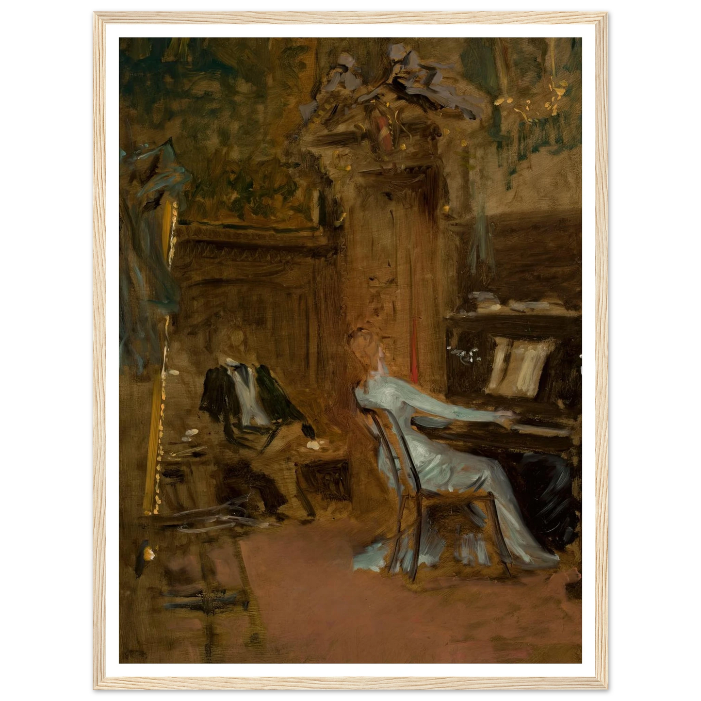 Concert in the living-room, sketch Art Print | Wladyslaw Czachorski - Framed Poster - 30x40 cm / 12x16″ - Black frame