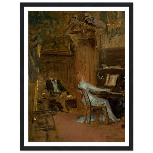 Concert in the living-room, sketch Art Print | Wladyslaw Czachorski - Framed Poster - 30x40 cm / 12x16″ - Black frame