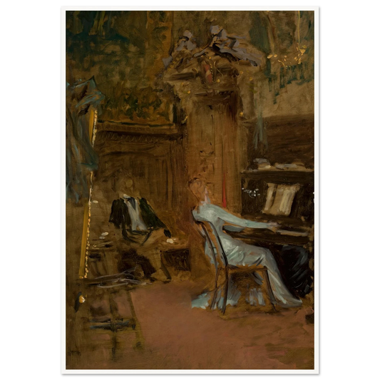 Concert in the living-room, sketch Art Print | Wladyslaw Czachorski - Framed Poster - 30x40 cm / 12x16″ - Black frame