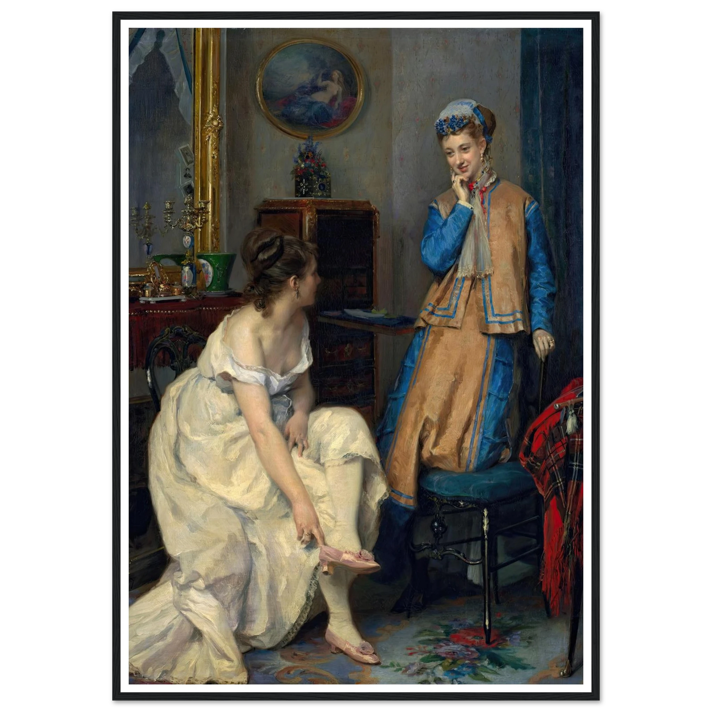 Confidences (c. 1870) Art Print | Raimundo de Madrazo y Garreta - Framed Poster - 30x40 cm / 12x16″ - Black frame