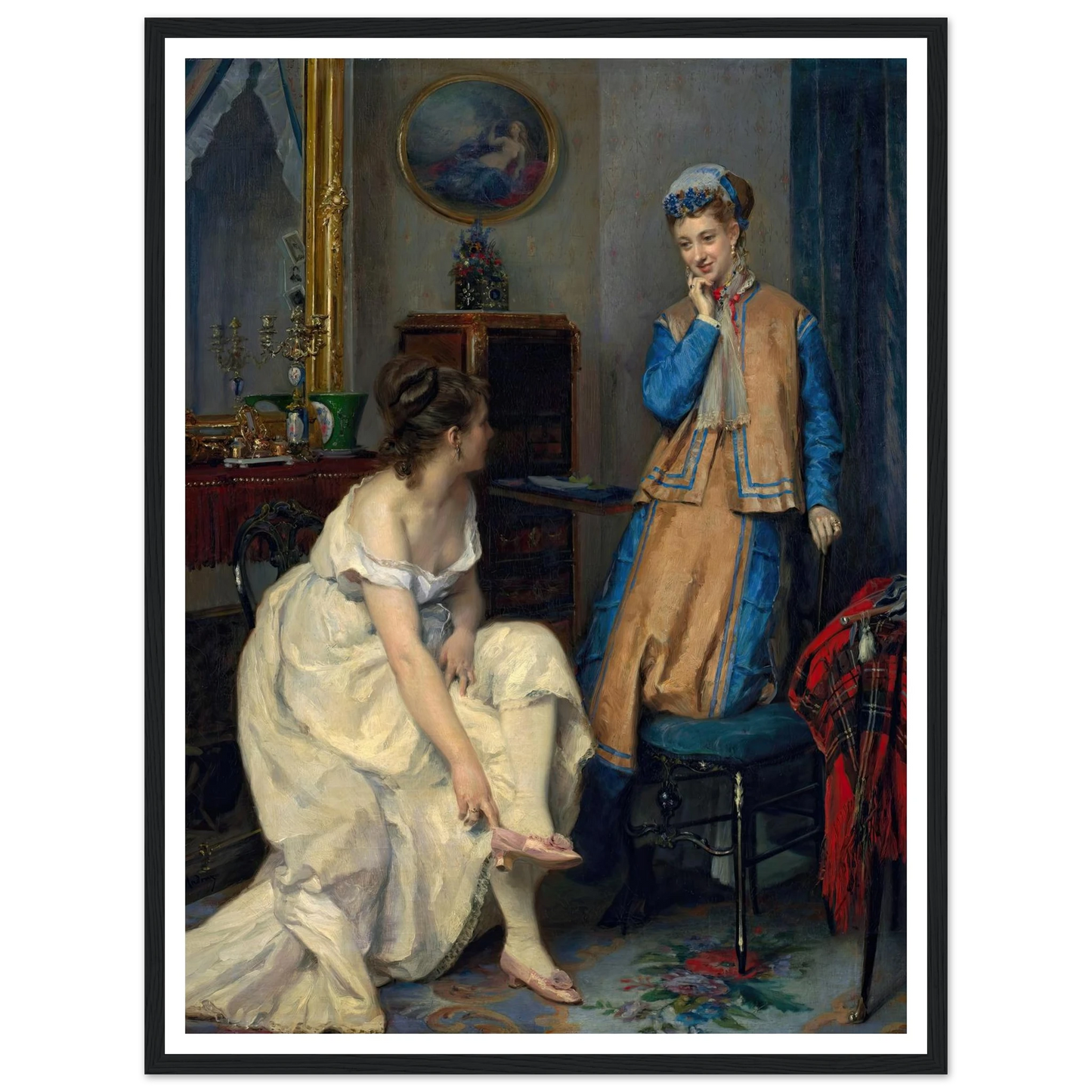 Confidences (c. 1870) Art Print | Raimundo de Madrazo y Garreta - Framed Poster - 30x40 cm / 12x16″ - Black frame