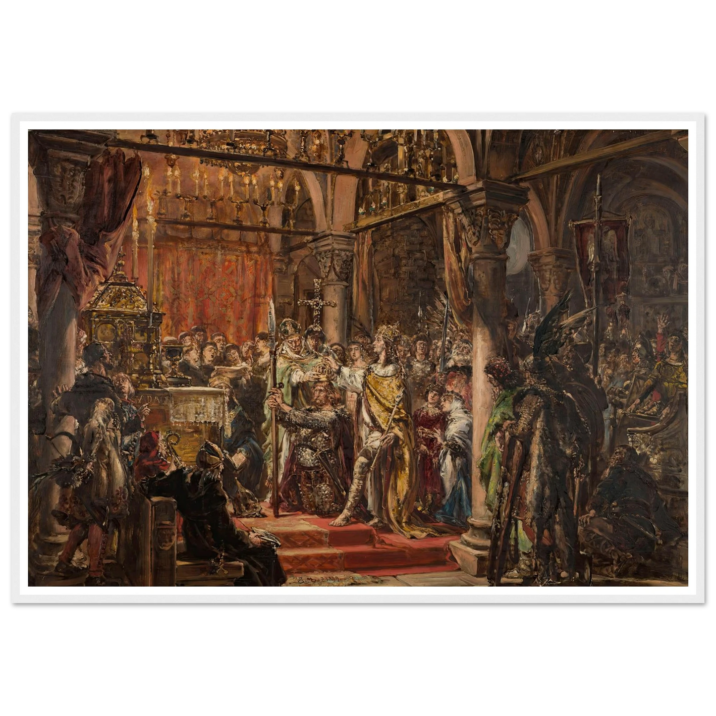 Coronation of the First King, 1001 AD, from the series “History of Civilization in Poland” (1889) Art Print | Jan Matejko - Framed Poster - 30x40 cm / 12x16″ - Black frame