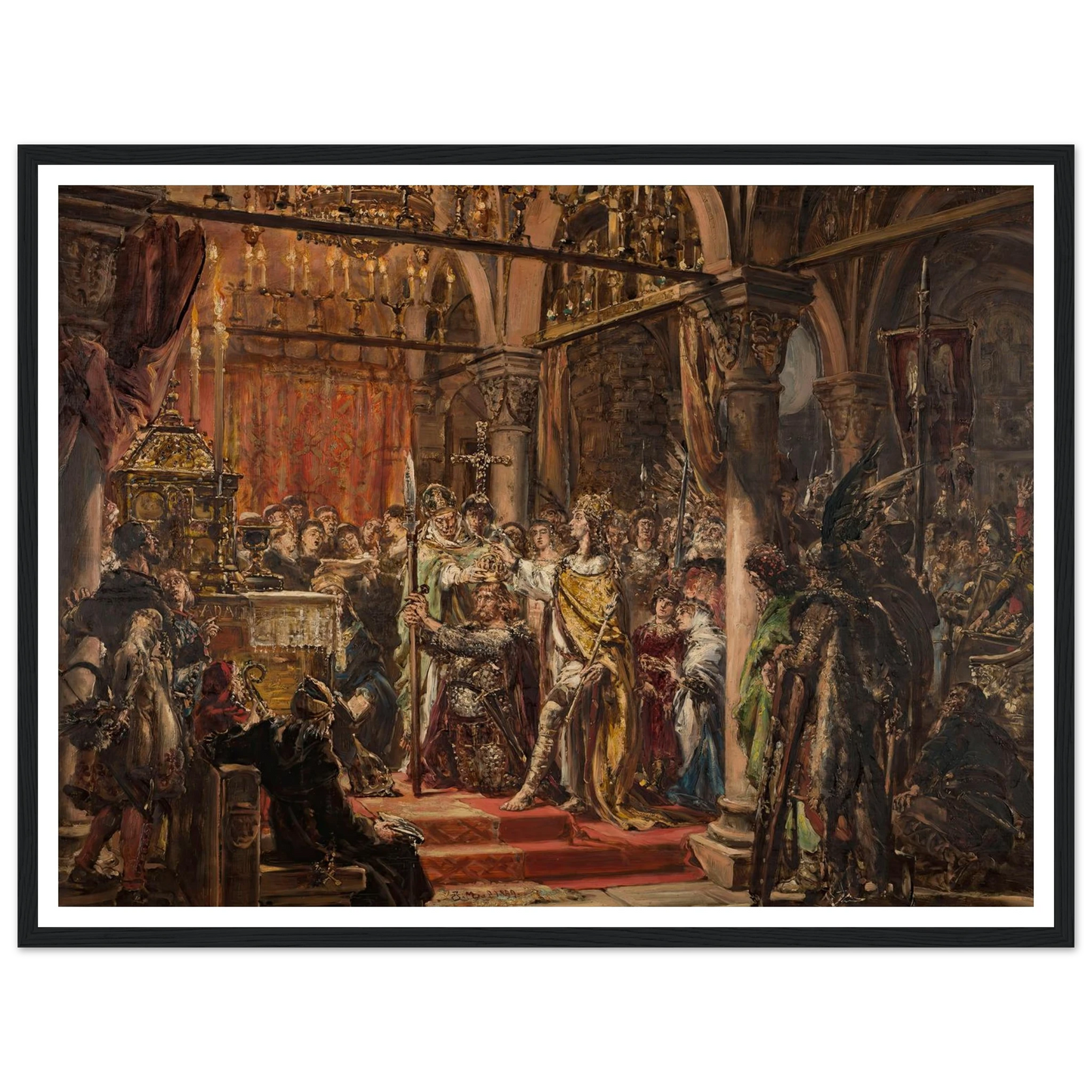 Coronation of the First King, 1001 AD, from the series “History of Civilization in Poland” (1889) Art Print | Jan Matejko - Framed Poster - 30x40 cm / 12x16″ - Black frame