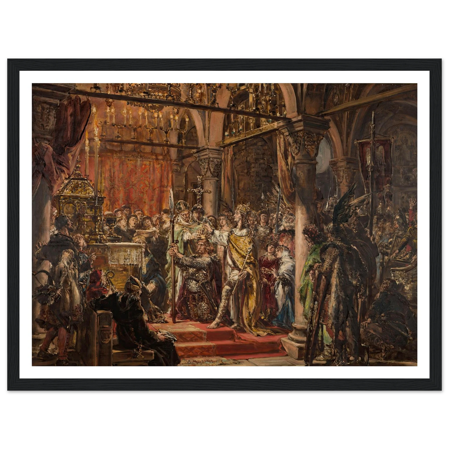 Coronation of the First King, 1001 AD, from the series “History of Civilization in Poland” (1889) Art Print | Jan Matejko - Framed Poster - 30x40 cm / 12x16″ - Black frame