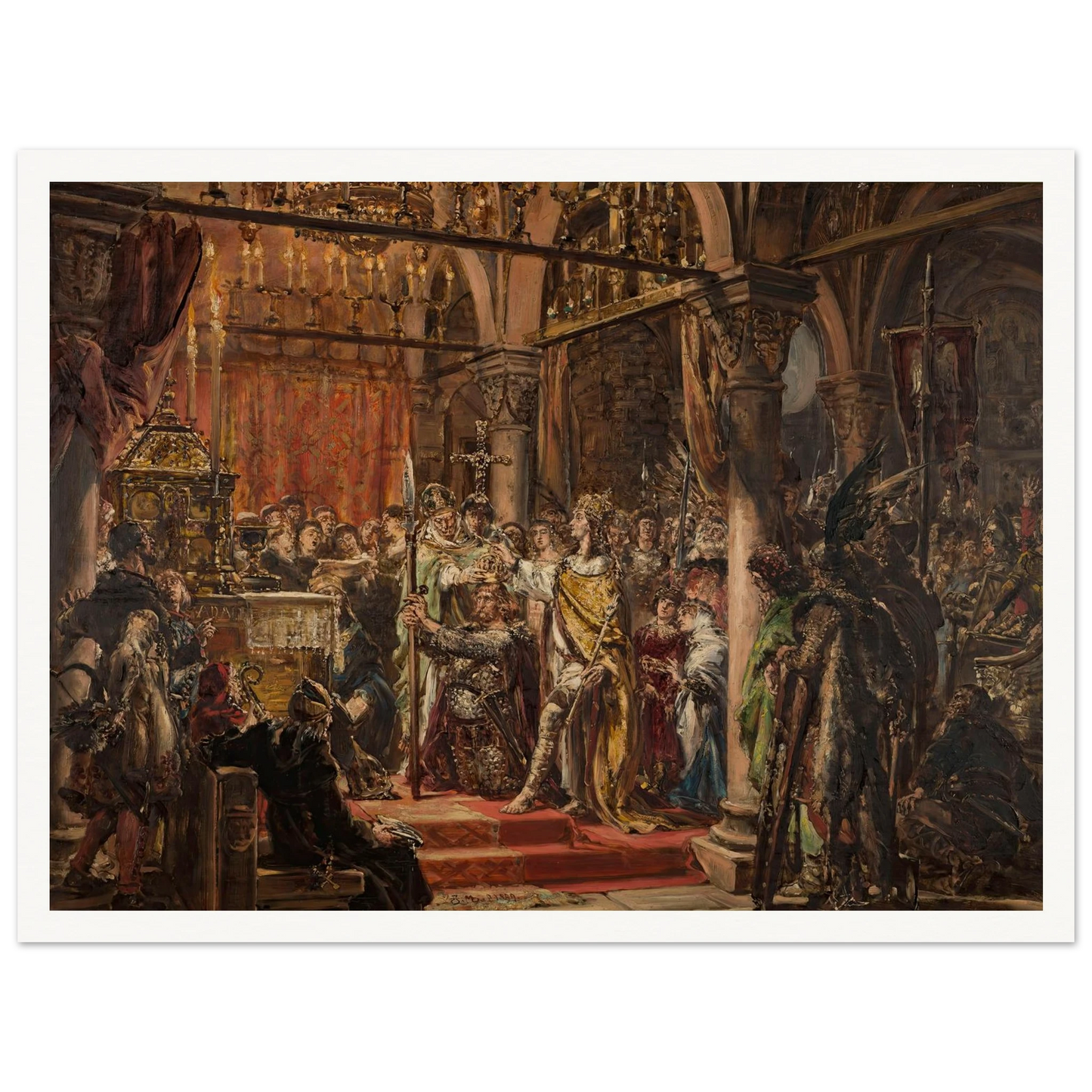 Coronation of the First King, 1001 AD, from the series “History of Civilization in Poland” (1889) Art Print | Jan Matejko - Framed Poster - 30x40 cm / 12x16″ - Black frame