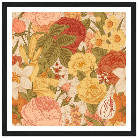 Cottagecore Earth Bloom Art Print | William Morris Inspired - Framed Poster - 30x30 cm / 12x12″ - Black frame
