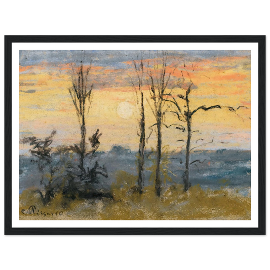Coucher De Soleil Art Print | Camille Pissarro - Framed Poster - 30x40 cm / 12x16″ - Black frame