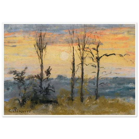 Coucher De Soleil Art Print | Camille Pissarro - Framed Poster - 30x40 cm / 12x16″ - Black frame