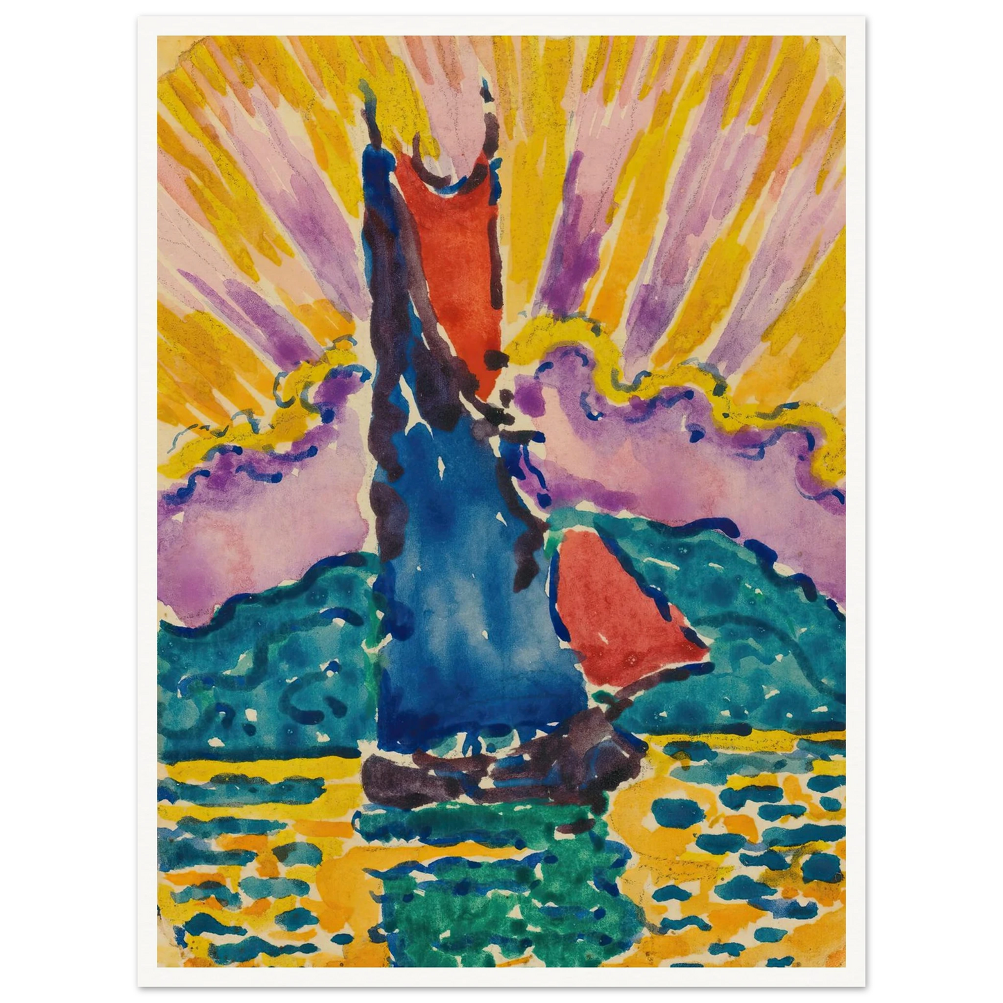 Coucher De Soleil (L’éventail) Art Print | Paul Signac - Framed Poster - 30x40 cm / 12x16″ - Black frame