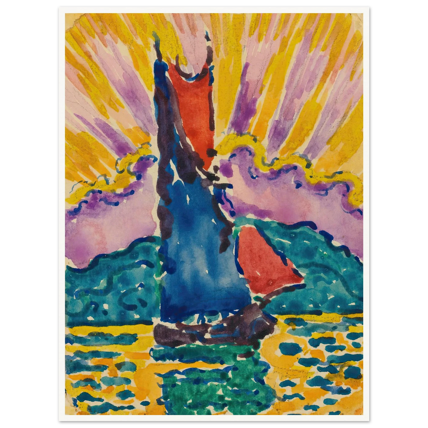 Coucher De Soleil (L’éventail) Art Print | Paul Signac - Framed Poster - 30x40 cm / 12x16″ - Black frame