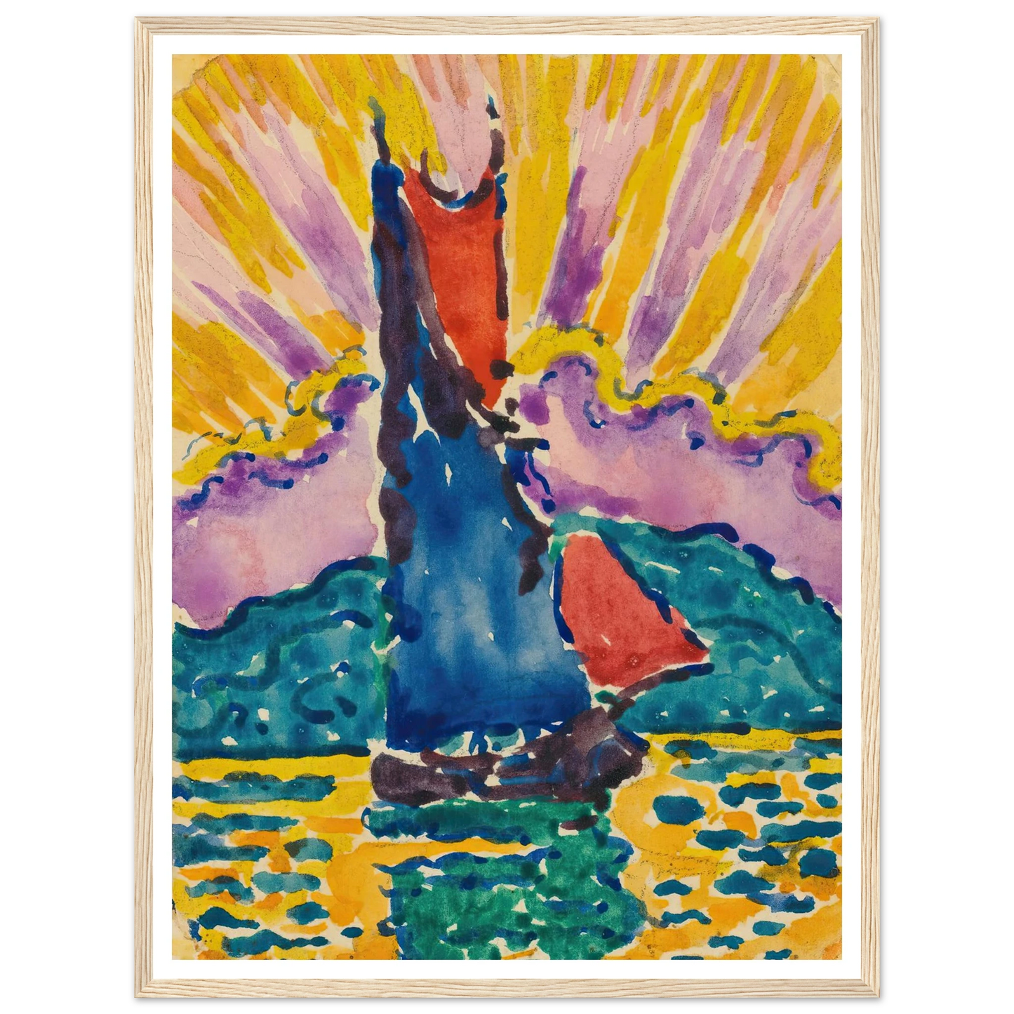 Coucher De Soleil (L’éventail) Art Print | Paul Signac - Framed Poster - 30x40 cm / 12x16″ - Black frame