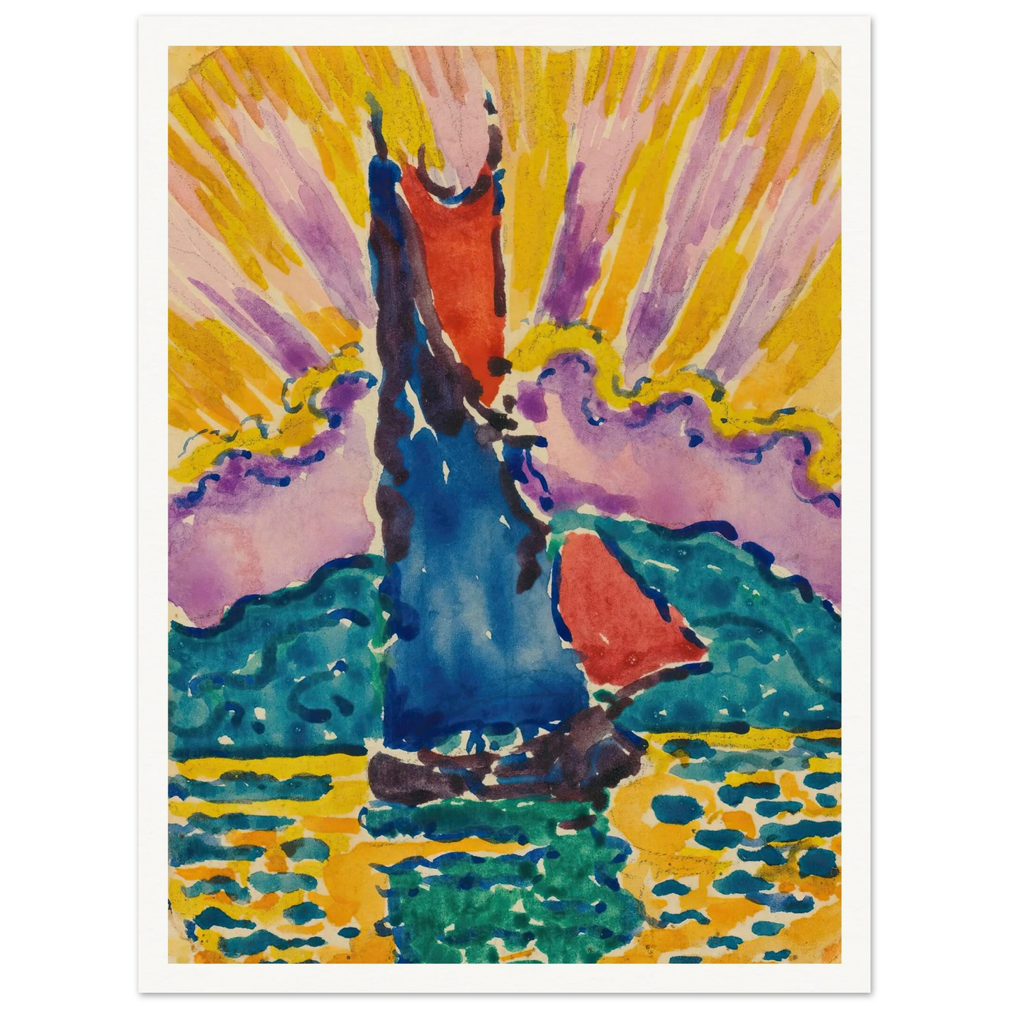Coucher De Soleil (L’éventail) Art Print | Paul Signac - Framed Poster - 30x40 cm / 12x16″ - Black frame
