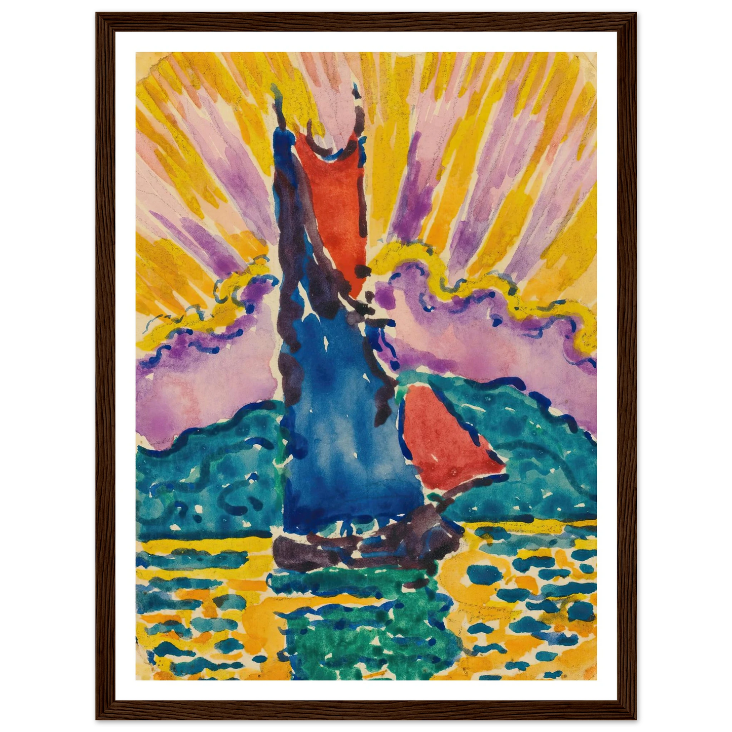 Coucher De Soleil (L’éventail) Art Print | Paul Signac - Framed Poster - 30x40 cm / 12x16″ - Black frame