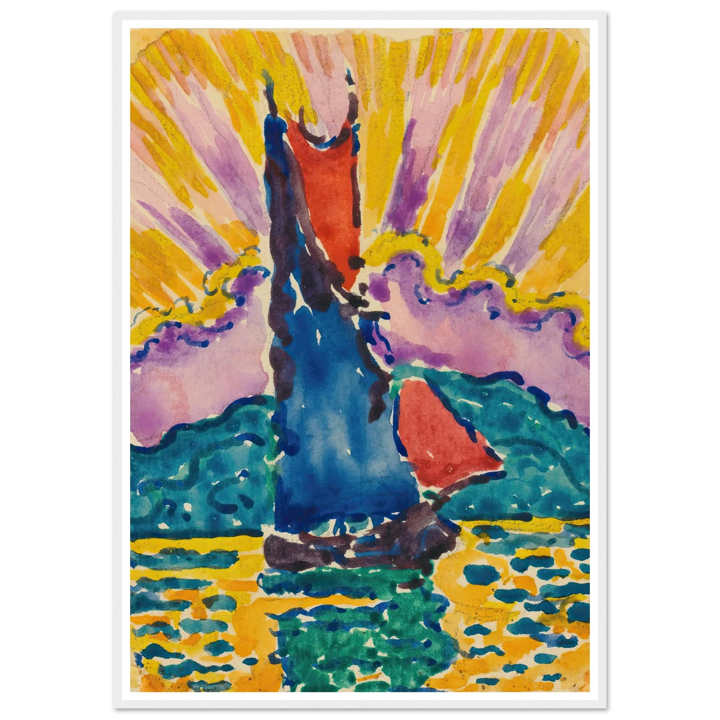 Coucher De Soleil (L’éventail) Art Print | Paul Signac - Framed Poster - 30x40 cm / 12x16″ - Black frame