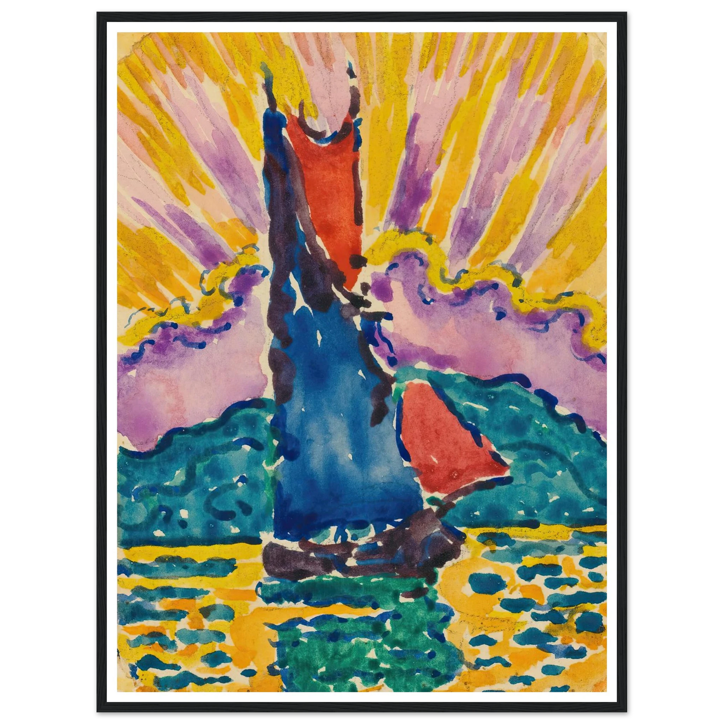 Coucher De Soleil (L’éventail) Art Print | Paul Signac - Framed Poster - 30x40 cm / 12x16″ - Black frame