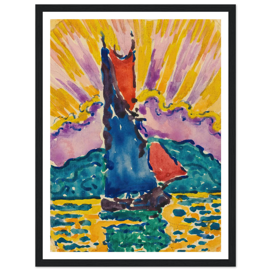 Coucher De Soleil (L’éventail) Art Print | Paul Signac - Framed Poster - 30x40 cm / 12x16″ - Black frame