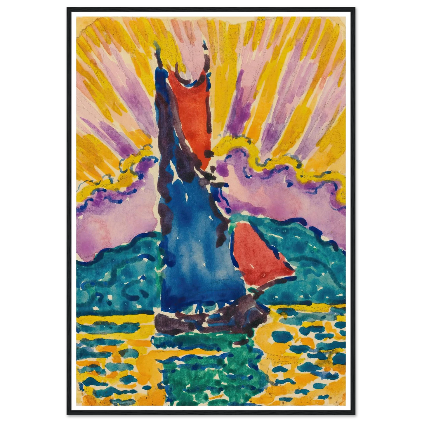 Coucher De Soleil (L’éventail) Art Print | Paul Signac - Framed Poster - 30x40 cm / 12x16″ - Black frame