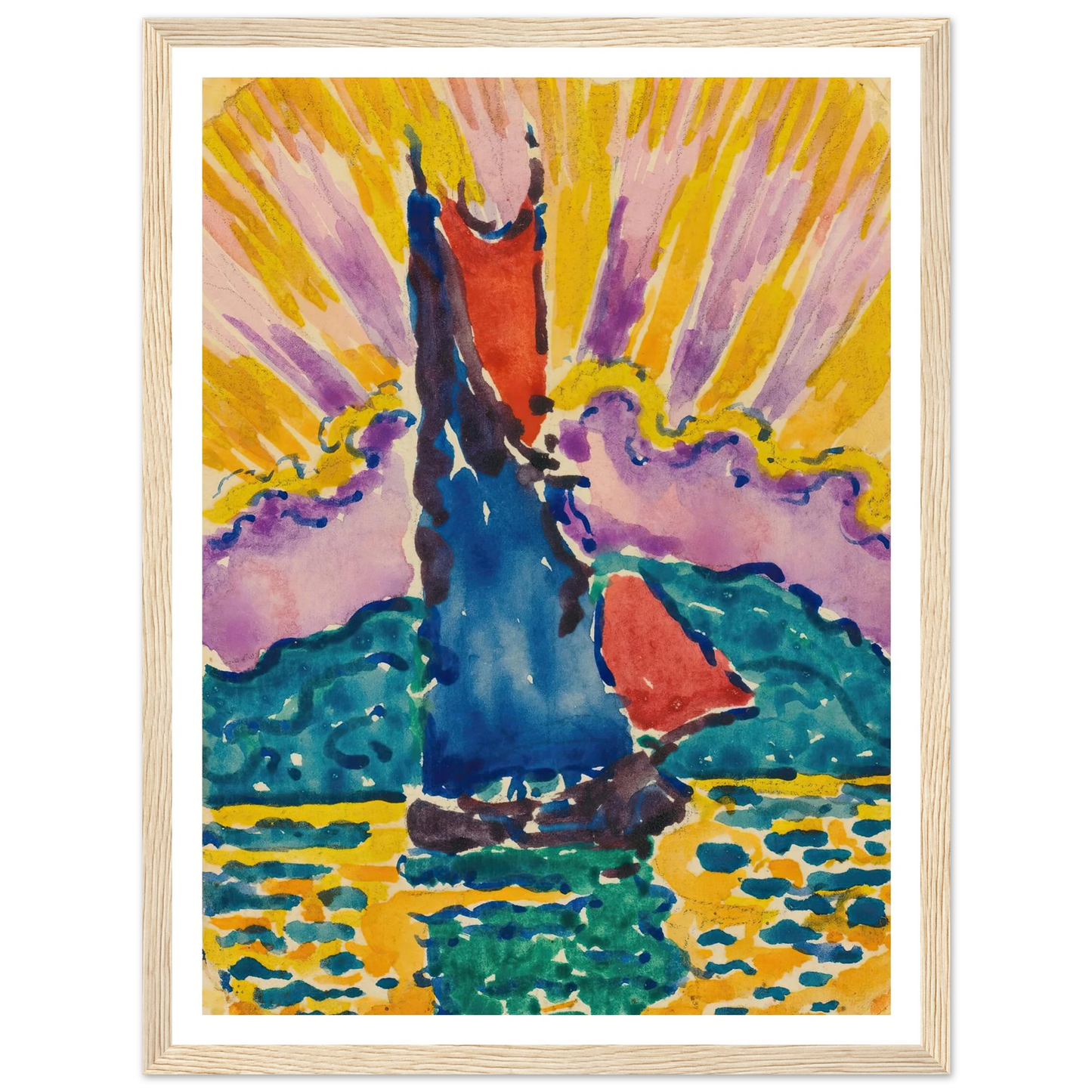 Coucher De Soleil (L’éventail) Art Print | Paul Signac - Framed Poster - 30x40 cm / 12x16″ - Black frame