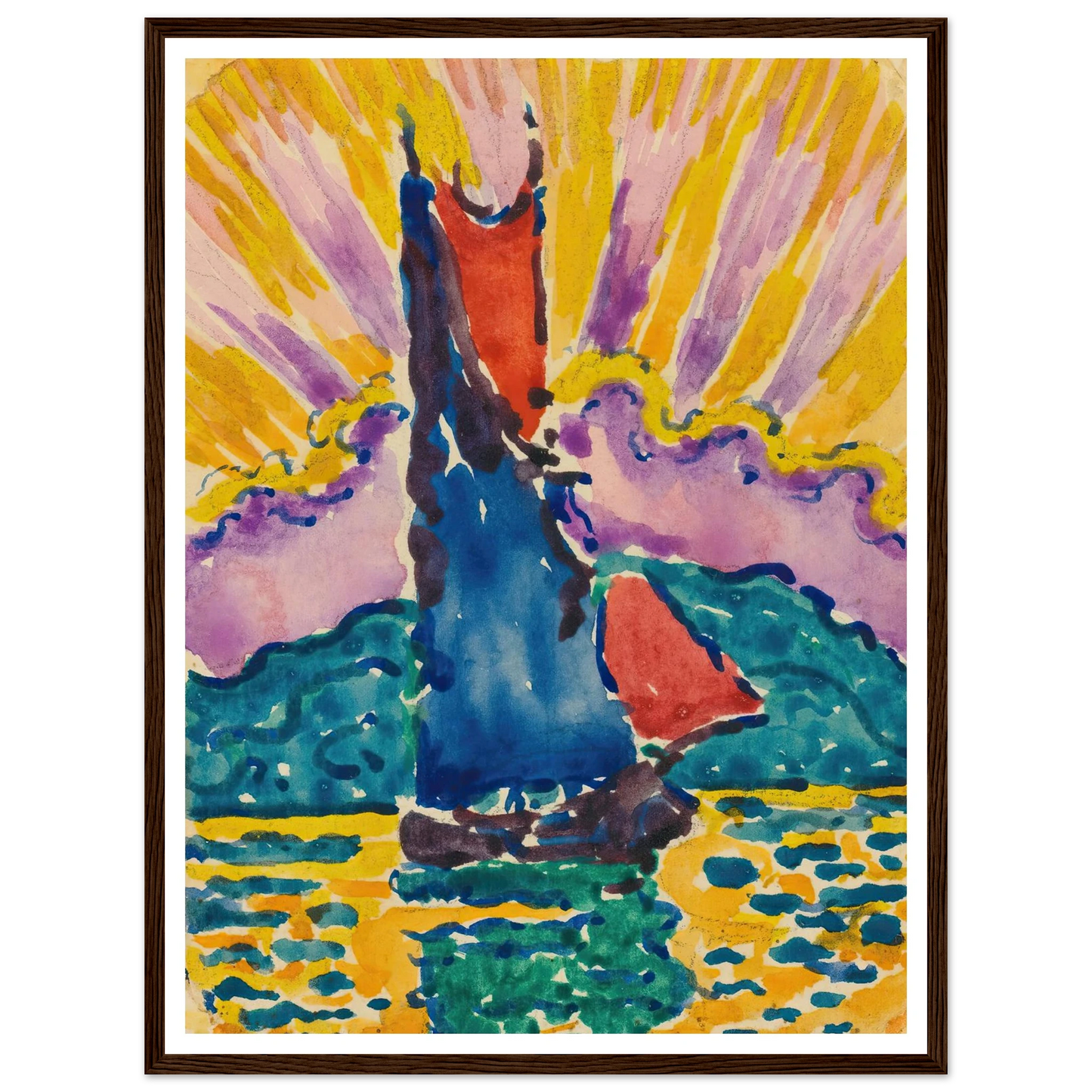 Coucher De Soleil (L’éventail) Art Print | Paul Signac - Framed Poster - 30x40 cm / 12x16″ - Black frame