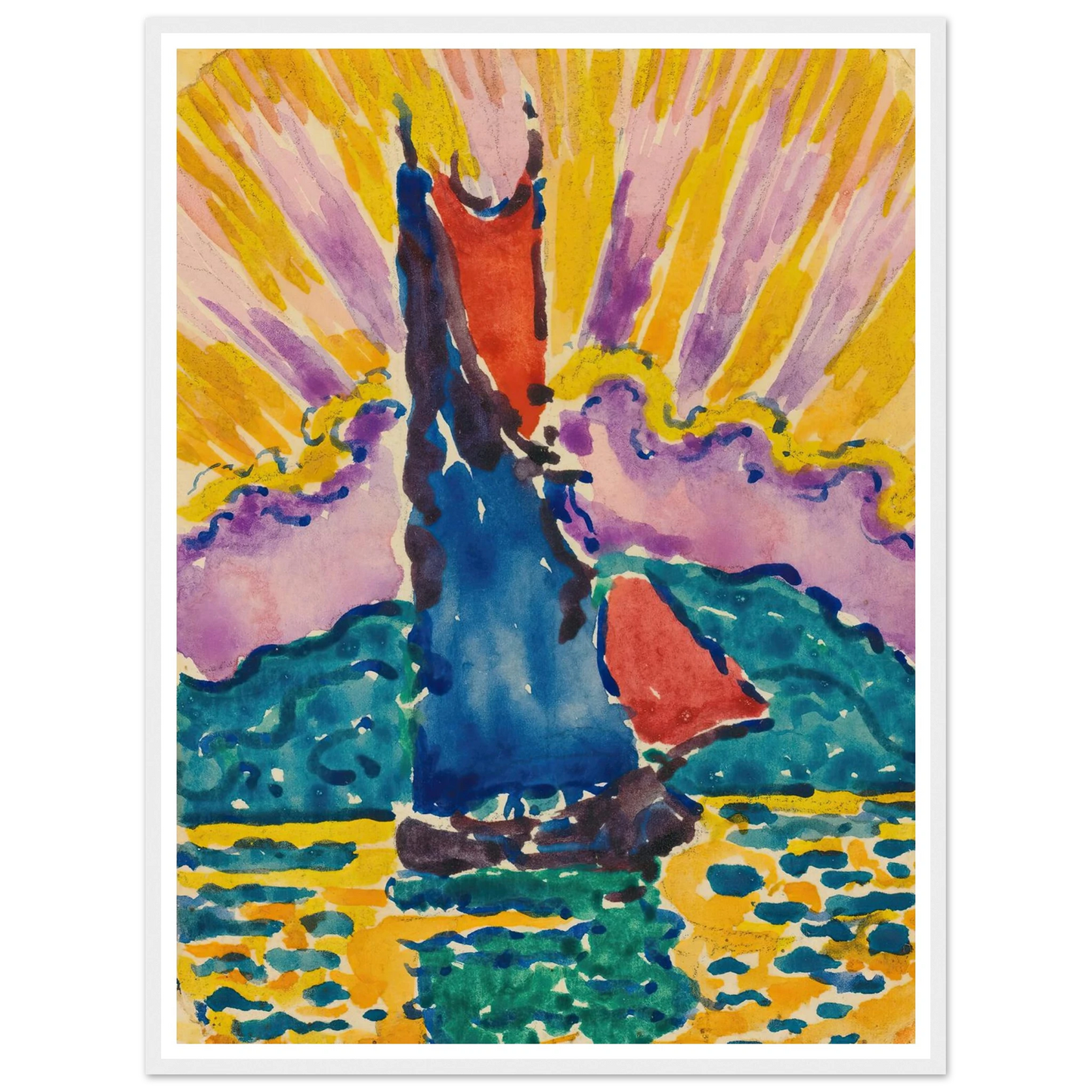 Coucher De Soleil (L’éventail) Art Print | Paul Signac - Framed Poster - 30x40 cm / 12x16″ - Black frame