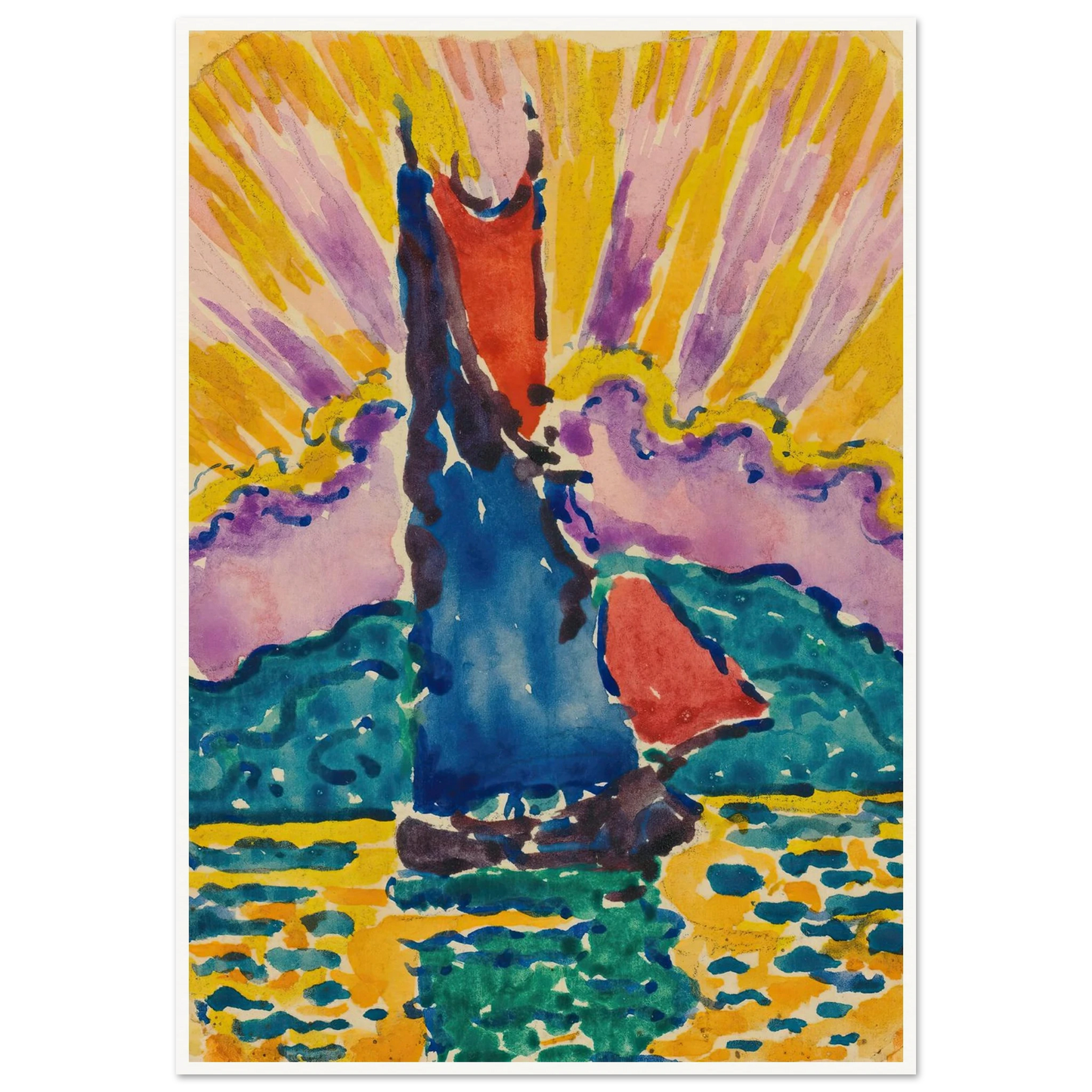 Coucher De Soleil (L’éventail) Art Print | Paul Signac - Framed Poster - 30x40 cm / 12x16″ - Black frame