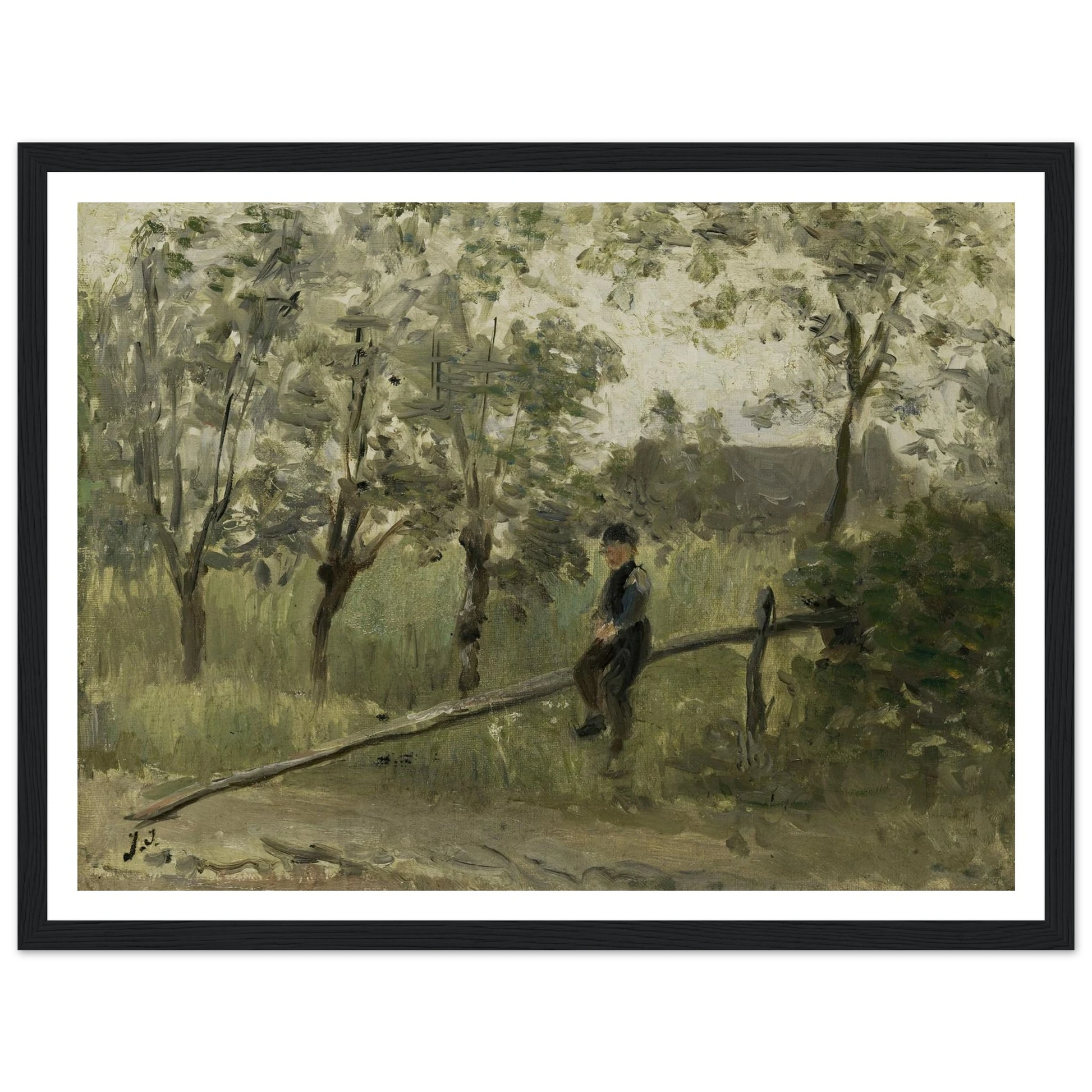 Country Boy on a Pole Barrier (1900 - 1911) Art Print | Jozef Israels - Framed Poster - 30x40 cm / 12x16″ - Black frame