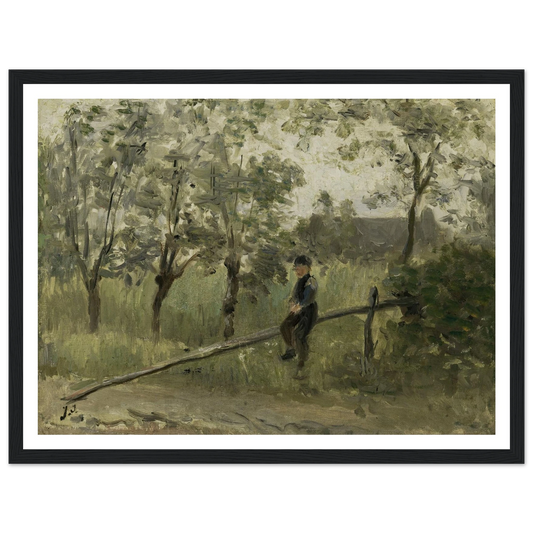 Country Boy on a Pole Barrier (1900 - 1911) Art Print | Jozef Israels - Framed Poster - 30x40 cm / 12x16″ - Black frame