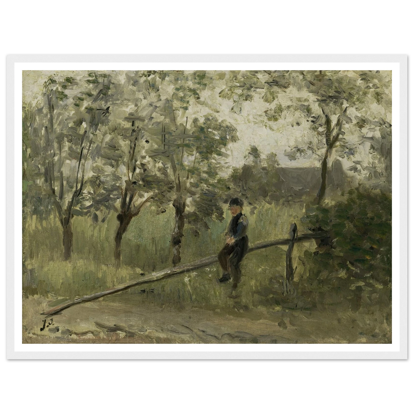 Country Boy on a Pole Barrier (1900 - 1911) Art Print | Jozef Israels - Framed Poster - 30x40 cm / 12x16″ - Black frame