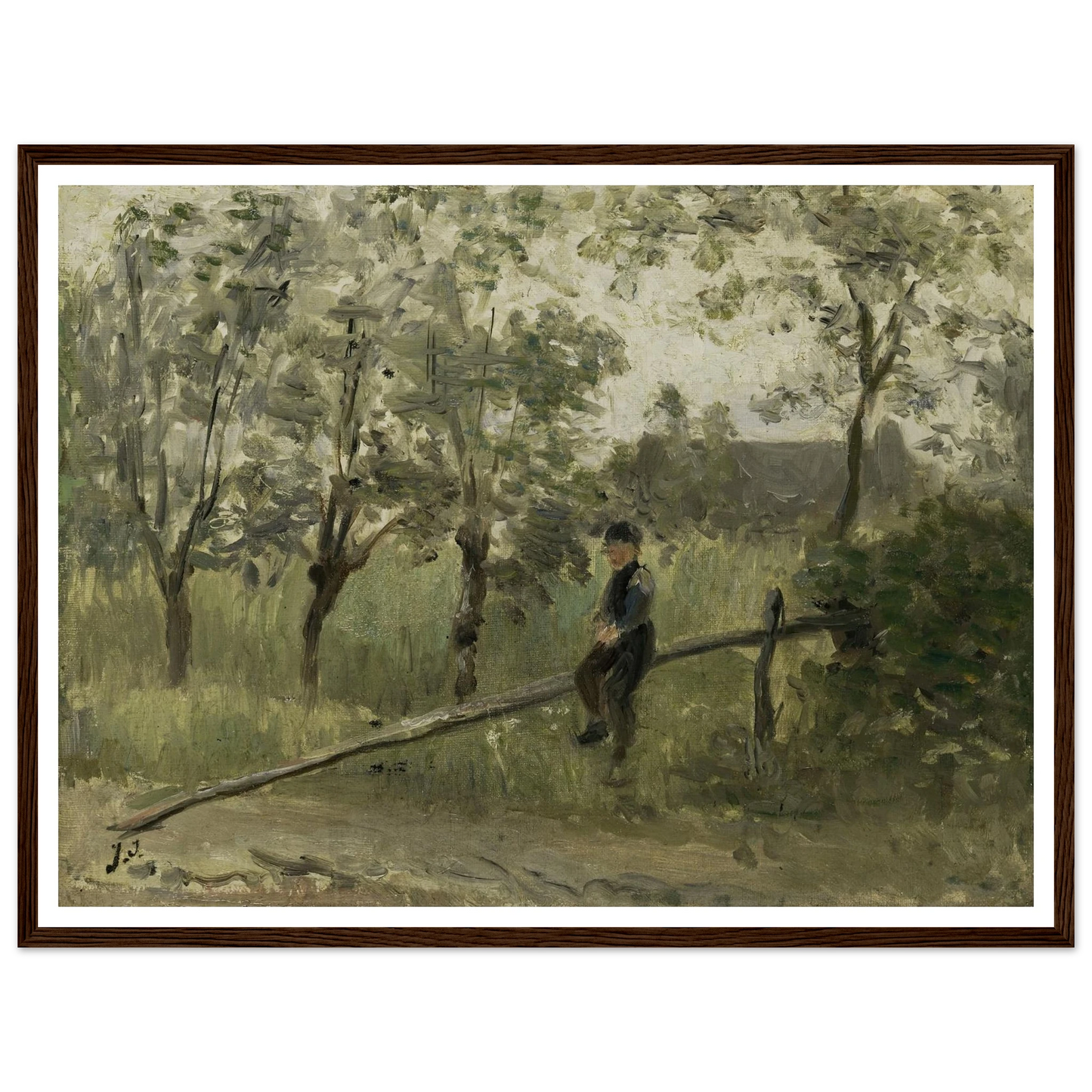 Country Boy on a Pole Barrier (1900 - 1911) Art Print | Jozef Israels - Framed Poster - 30x40 cm / 12x16″ - Black frame