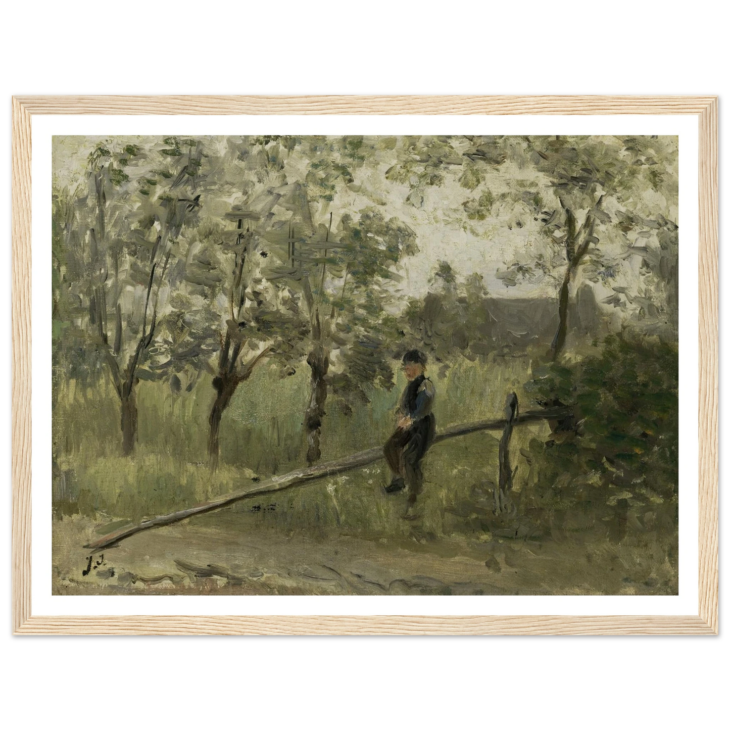 Country Boy on a Pole Barrier (1900 - 1911) Art Print | Jozef Israels - Framed Poster - 30x40 cm / 12x16″ - Black frame